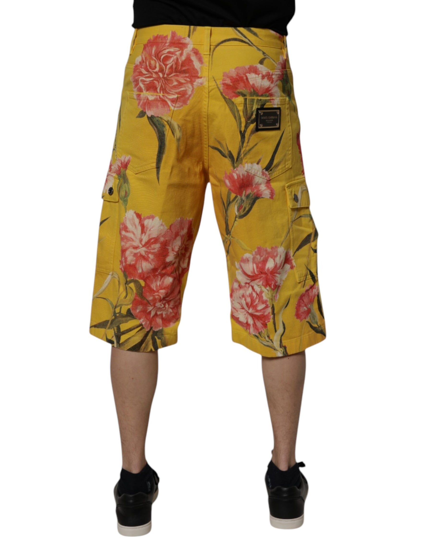 Dolce & Gabbana Yellow Floral Cargo Denim Men Bermuda Shorts | Regal Royce