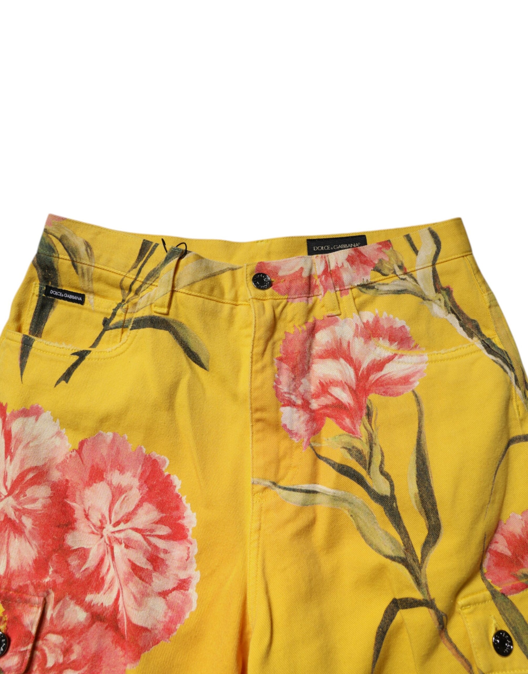 Dolce & Gabbana Yellow Floral Cargo Denim Men Bermuda Shorts | Regal Royce
