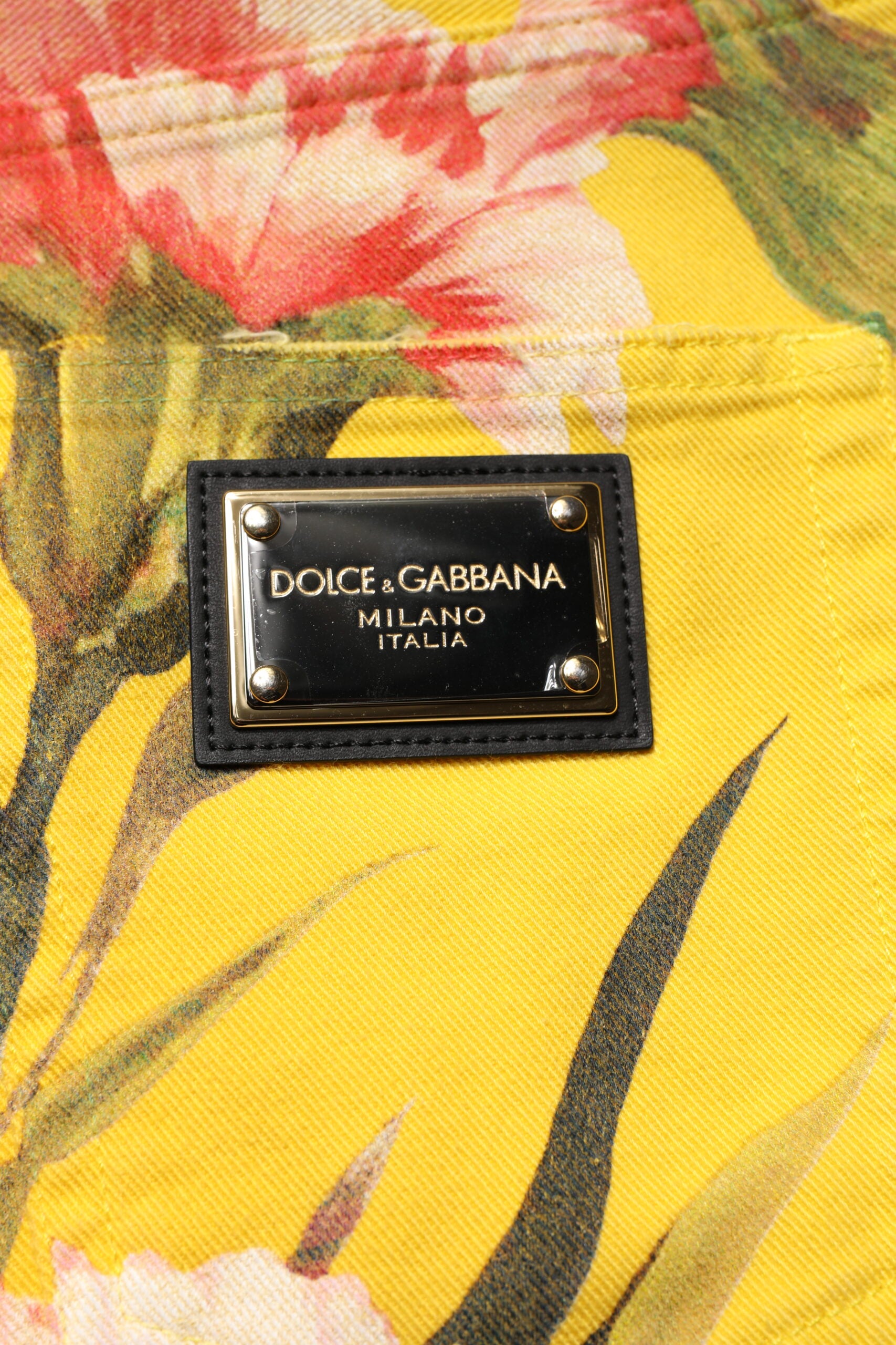 Dolce & Gabbana Yellow Floral Cargo Denim Men Bermuda Shorts | Regal Royce