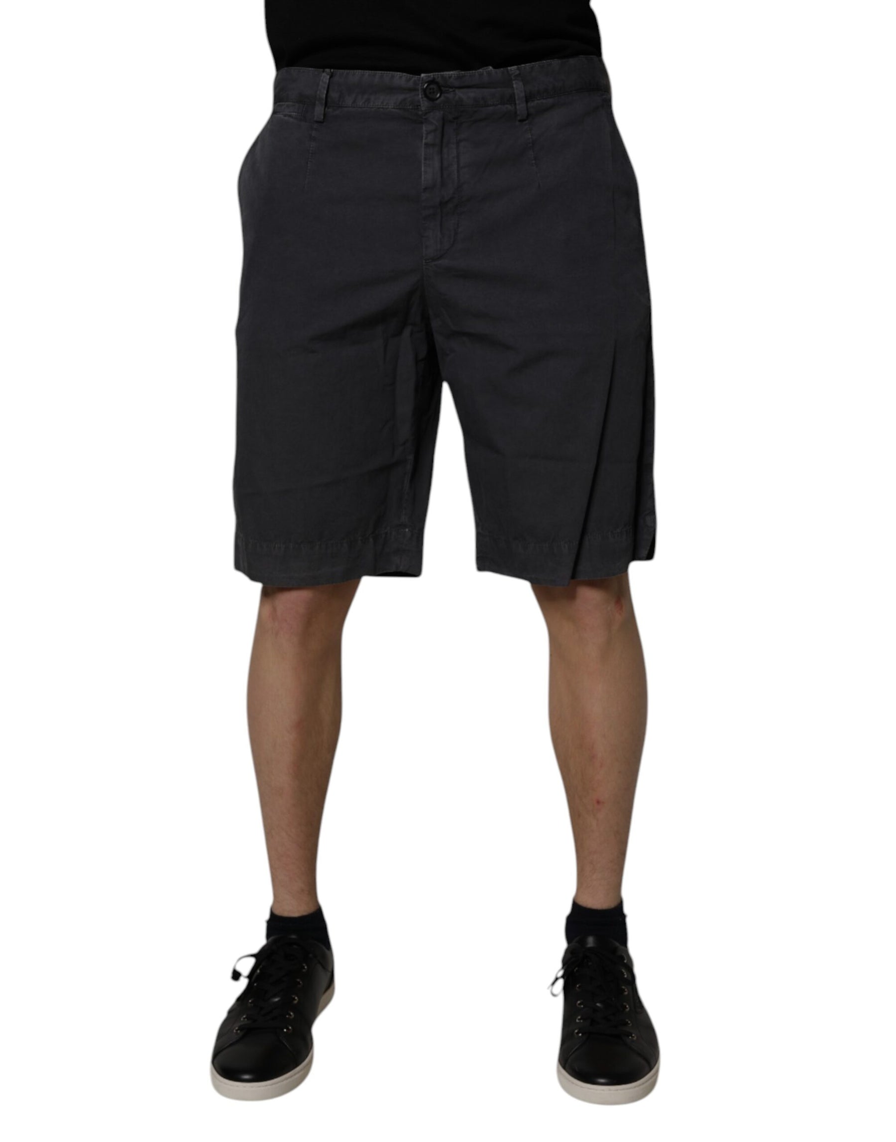 Dolce & Gabbana Dark Gray Cotton Mid Waist Men Bermuda Shorts | Regal Royce