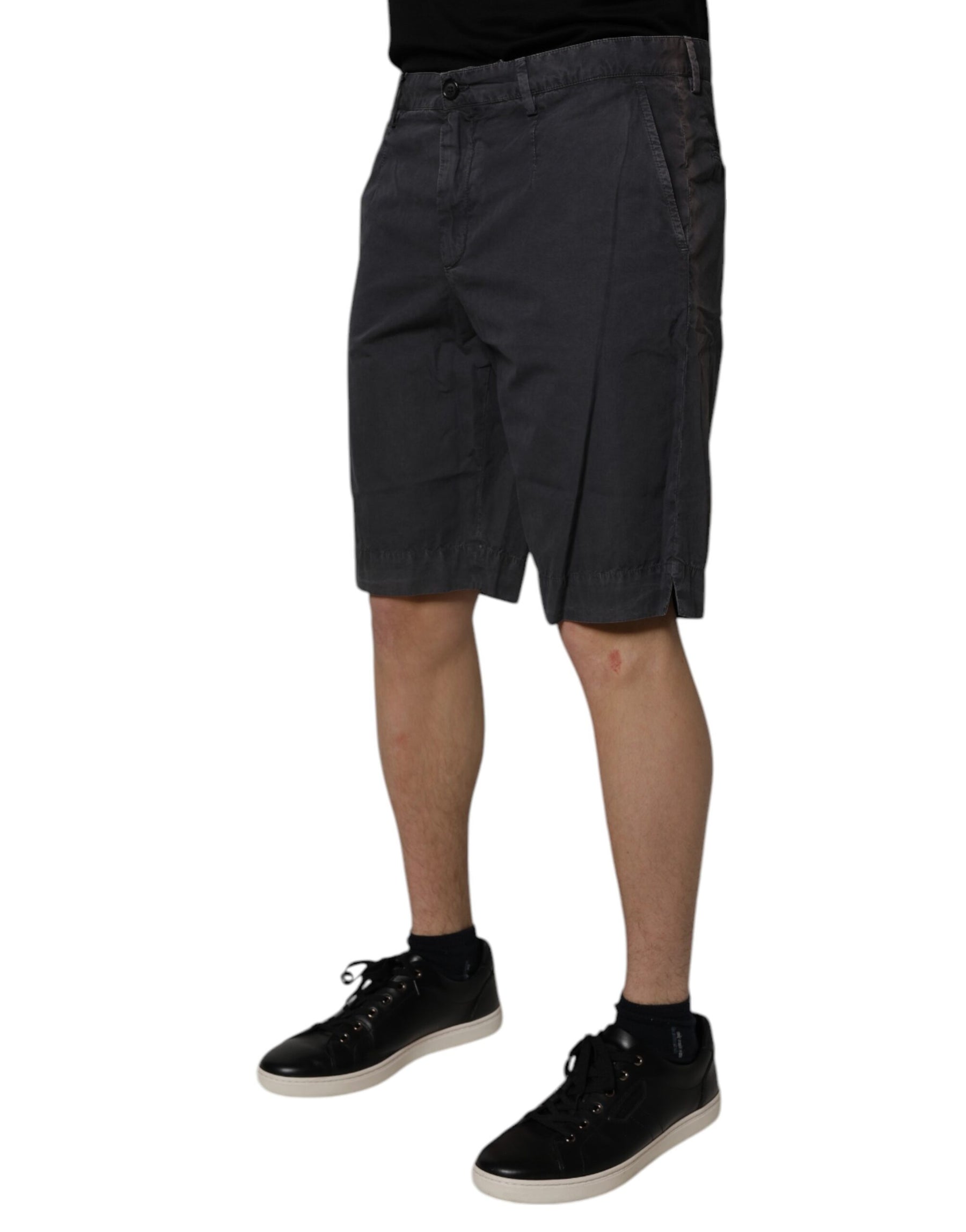 Dolce & Gabbana Dark Gray Cotton Mid Waist Men Bermuda Shorts | Regal Royce