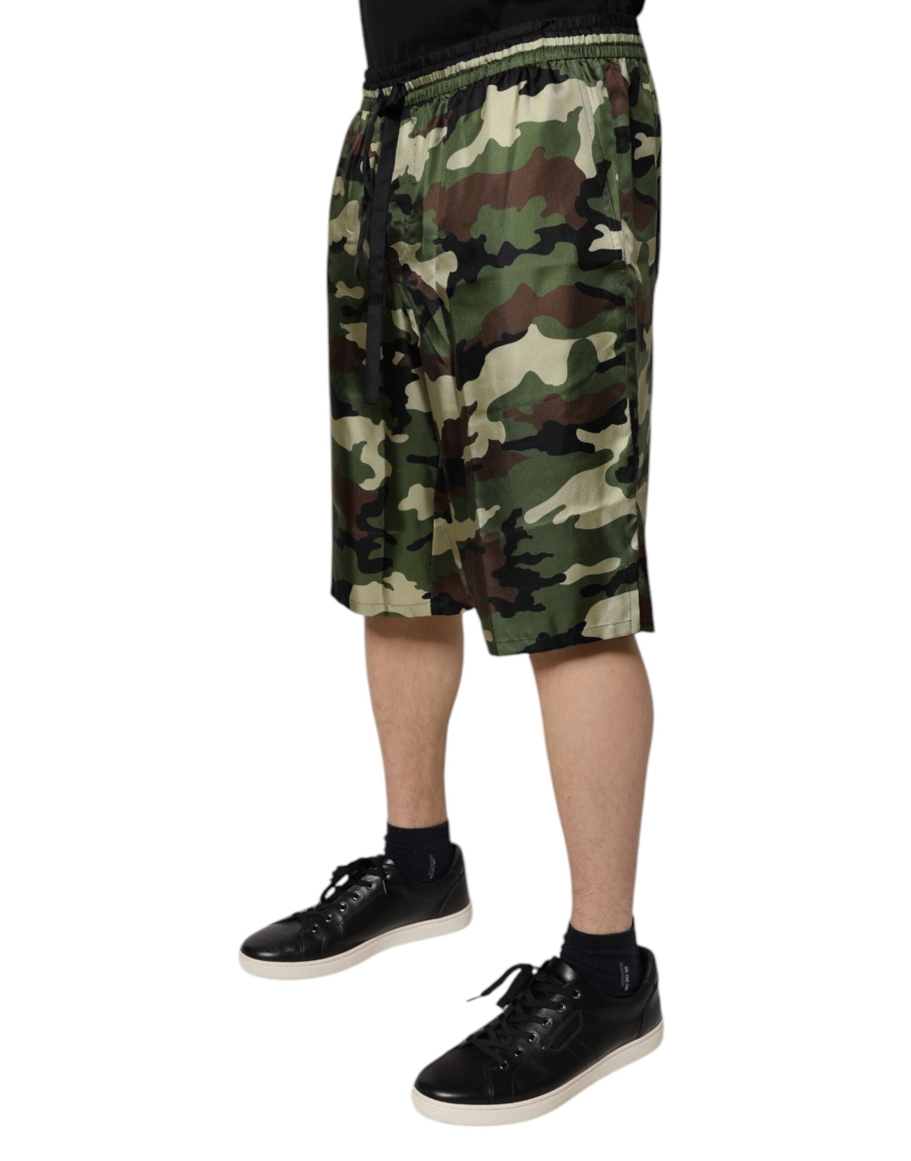 Dolce & Gabbana Multicolor Camouflage Silk Mid Waist Bermuda Shorts | Regal Royce