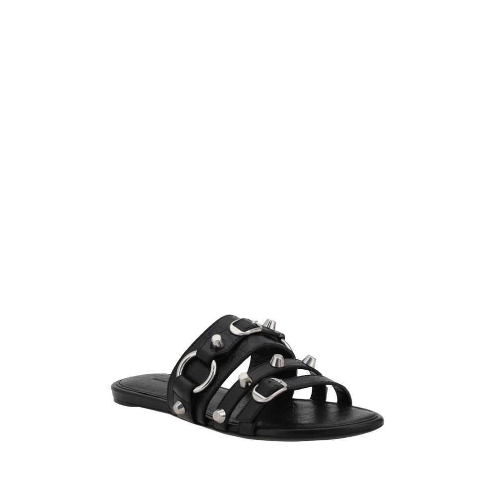 Balenciaga Black Calf Leather Bos Taurus Flat Sandals | Regal Royce