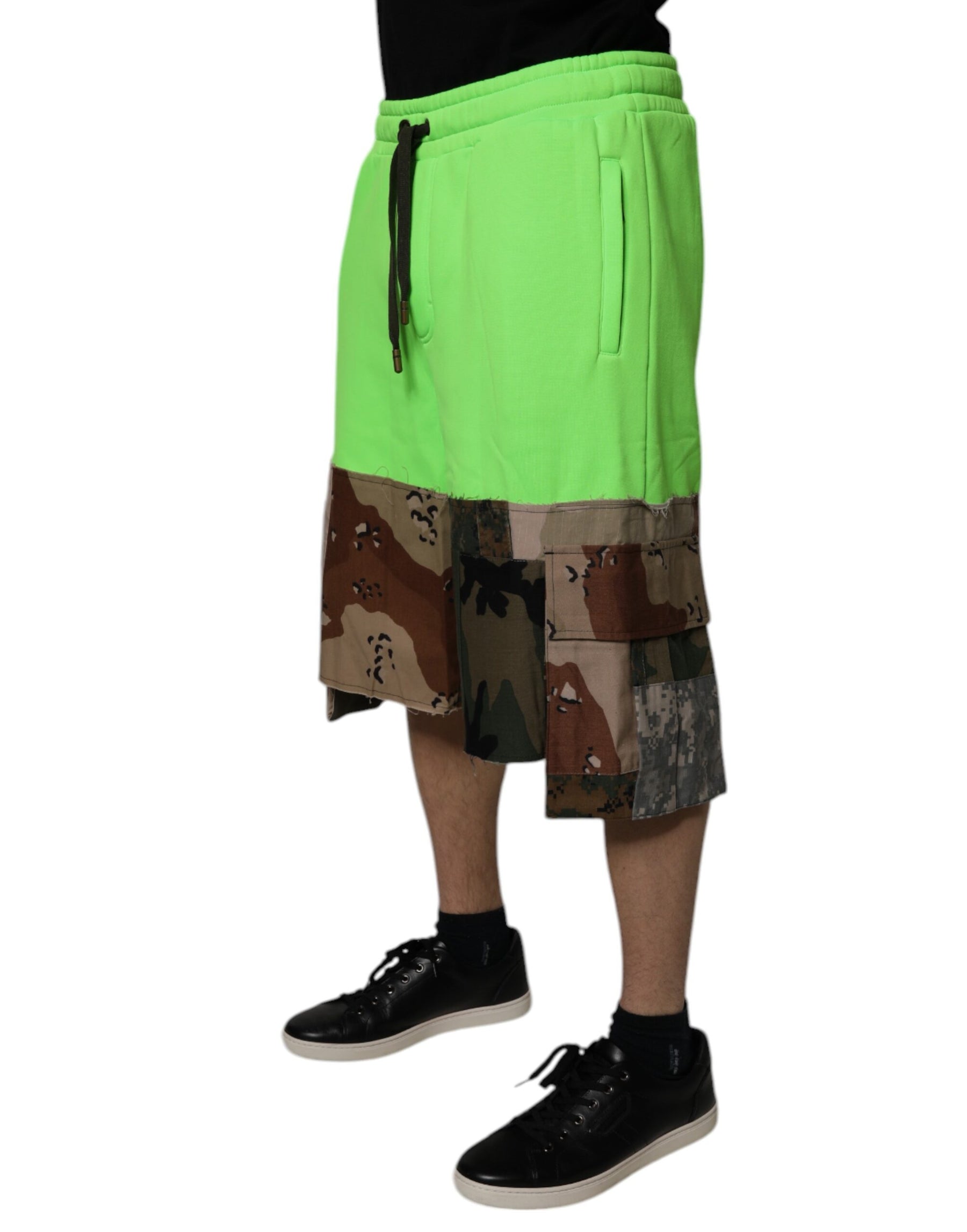 Dolce & Gabbana Green Patchwork Cargo Bermuda Shorts | Regal Royce