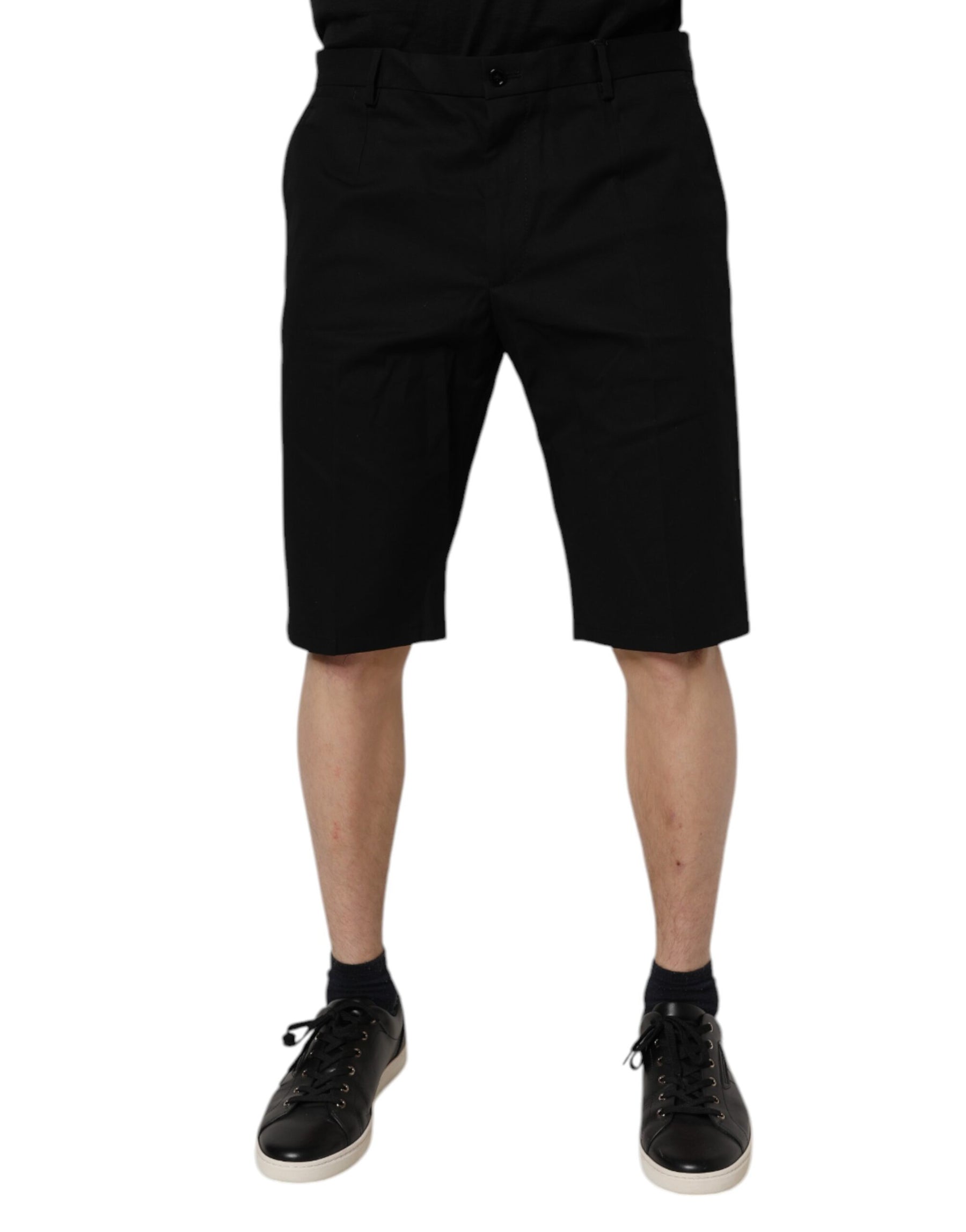 Dolce & Gabbana Black Cotton Stretch Mid Waist Bermuda Shorts | Regal Royce