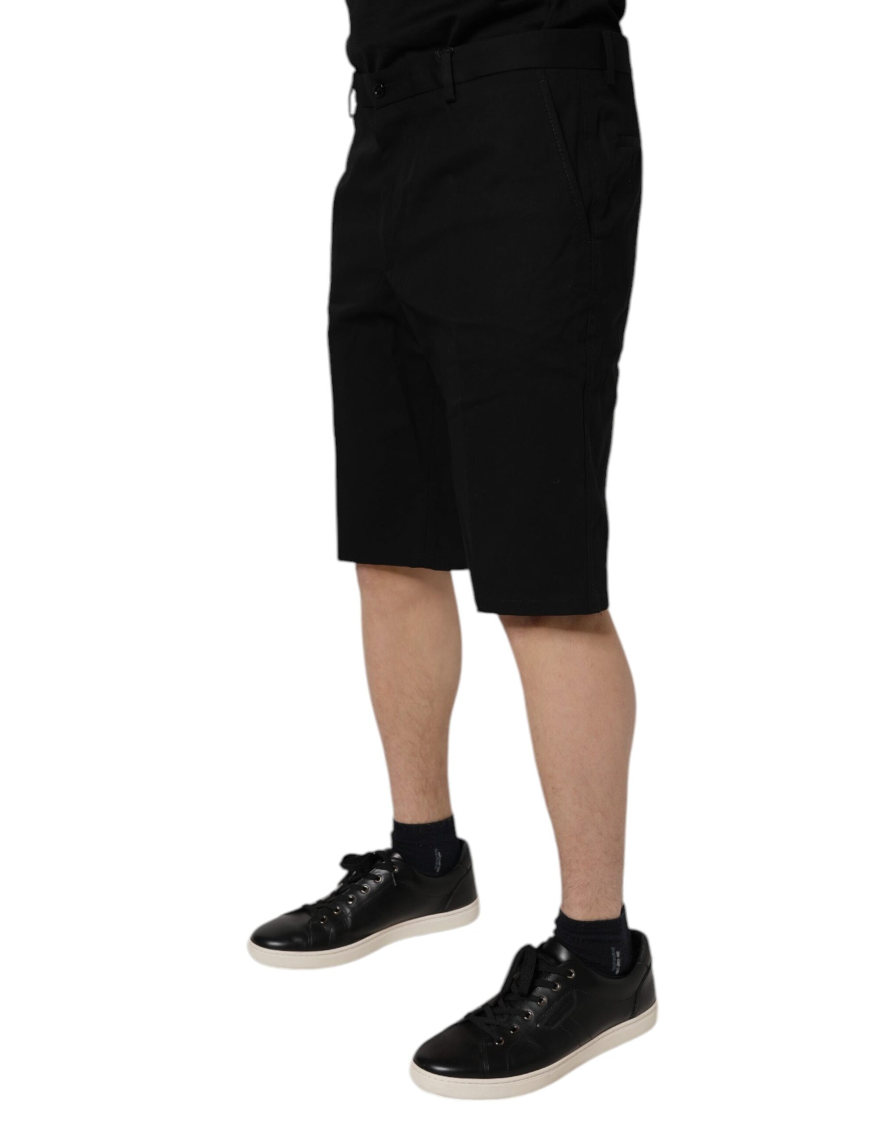 Dolce & Gabbana Black Cotton Stretch Mid Waist Bermuda Shorts | Regal Royce