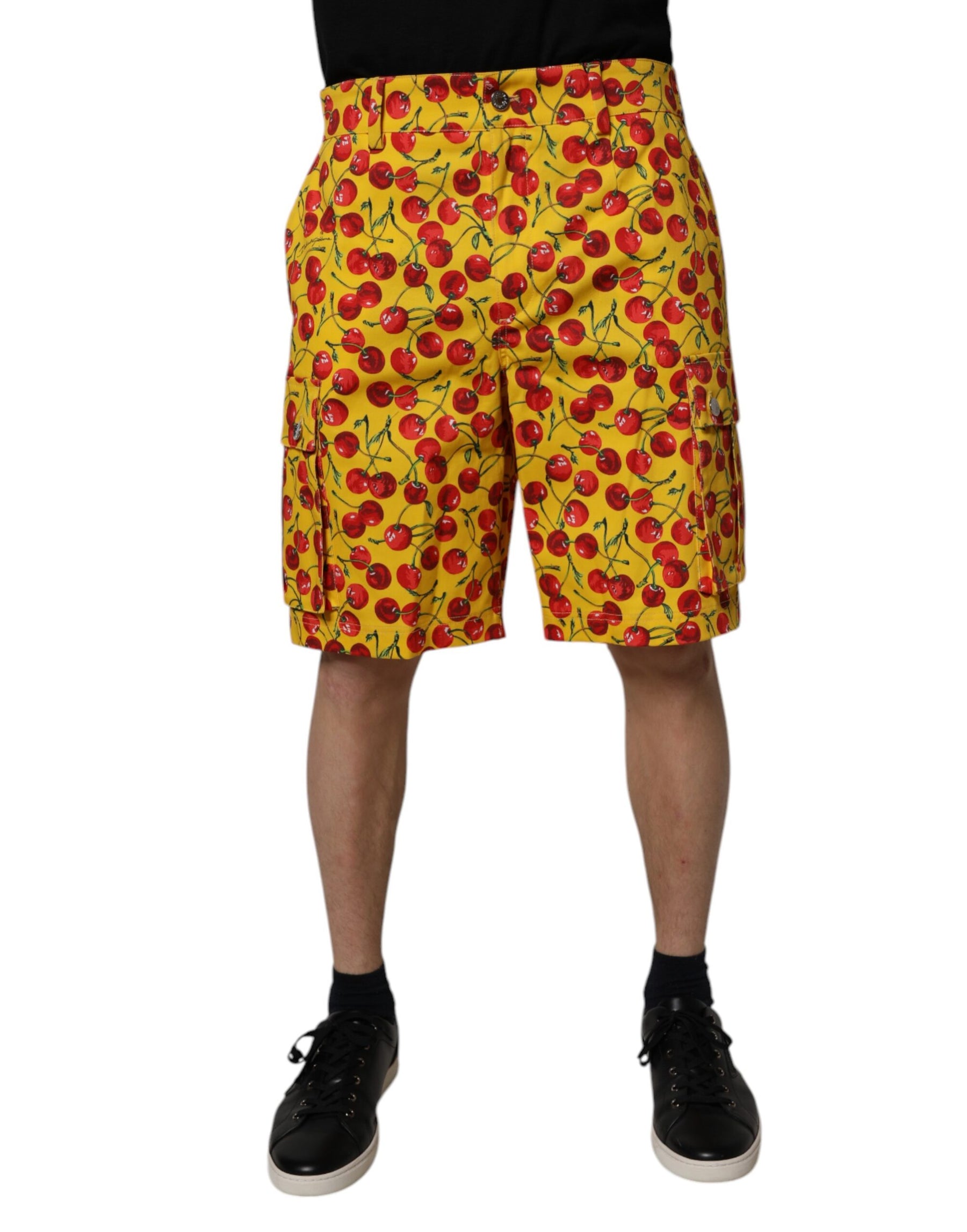 Dolce & Gabbana Yellow Cherry Print Cotton Men Bermuda Shorts | Regal Royce