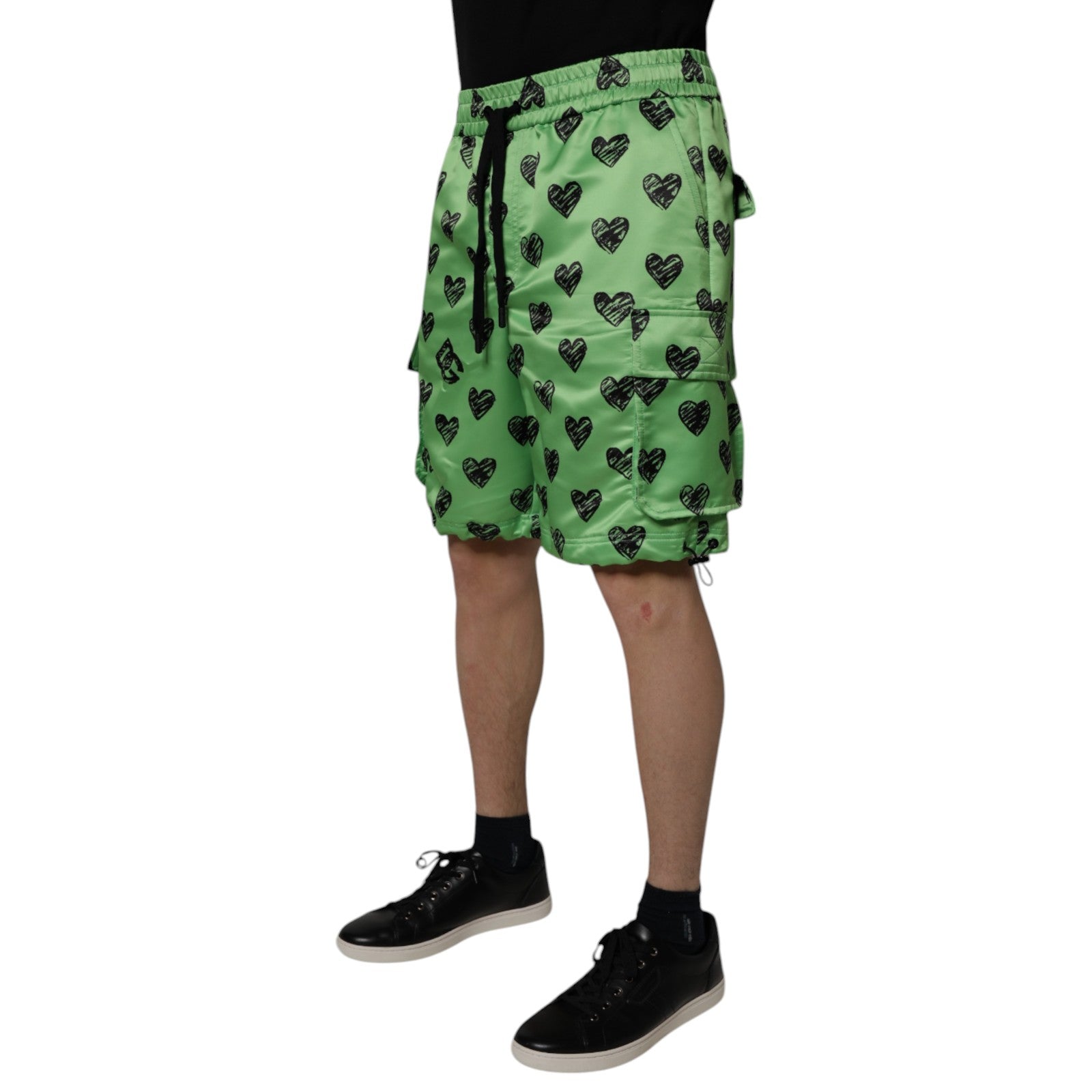 Dolce & Gabbana Green Heart Print Cargo Men Bermuda Shorts | Regal Royce