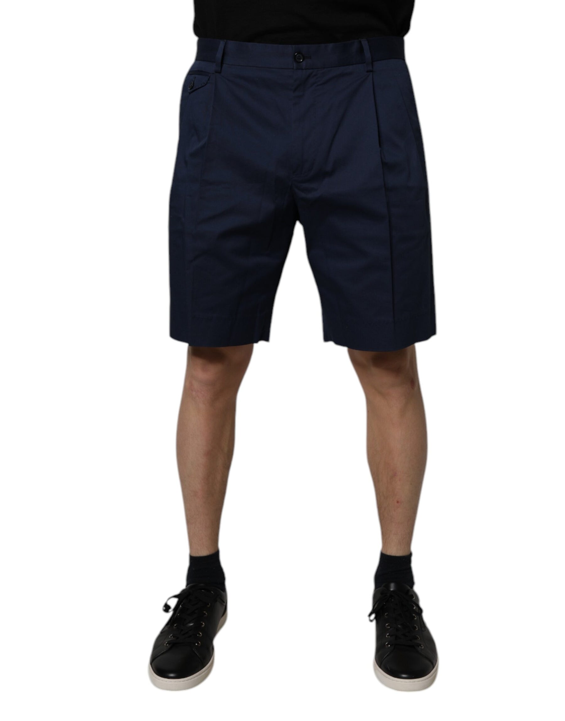 Dolce & Gabbana Dark Blue Cotton Mid Waist Men Bermuda Shorts | Regal Royce