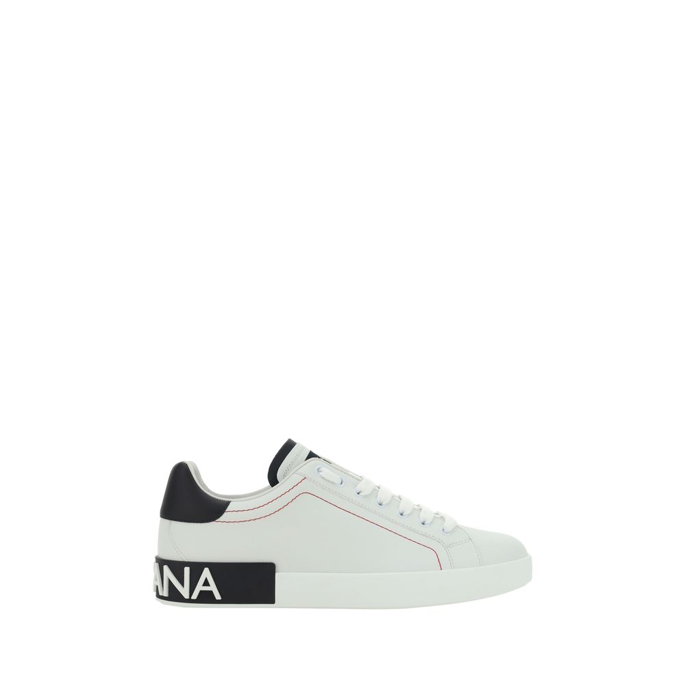Dolce & Gabbana White Calf Leather Bos Taurus Low Top Sneakers | Regal Royce