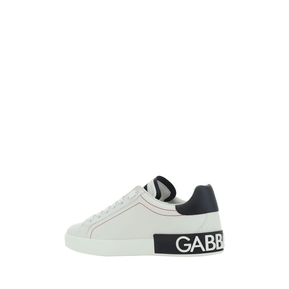 Dolce & Gabbana White Calf Leather Bos Taurus Low Top Sneakers | Regal Royce