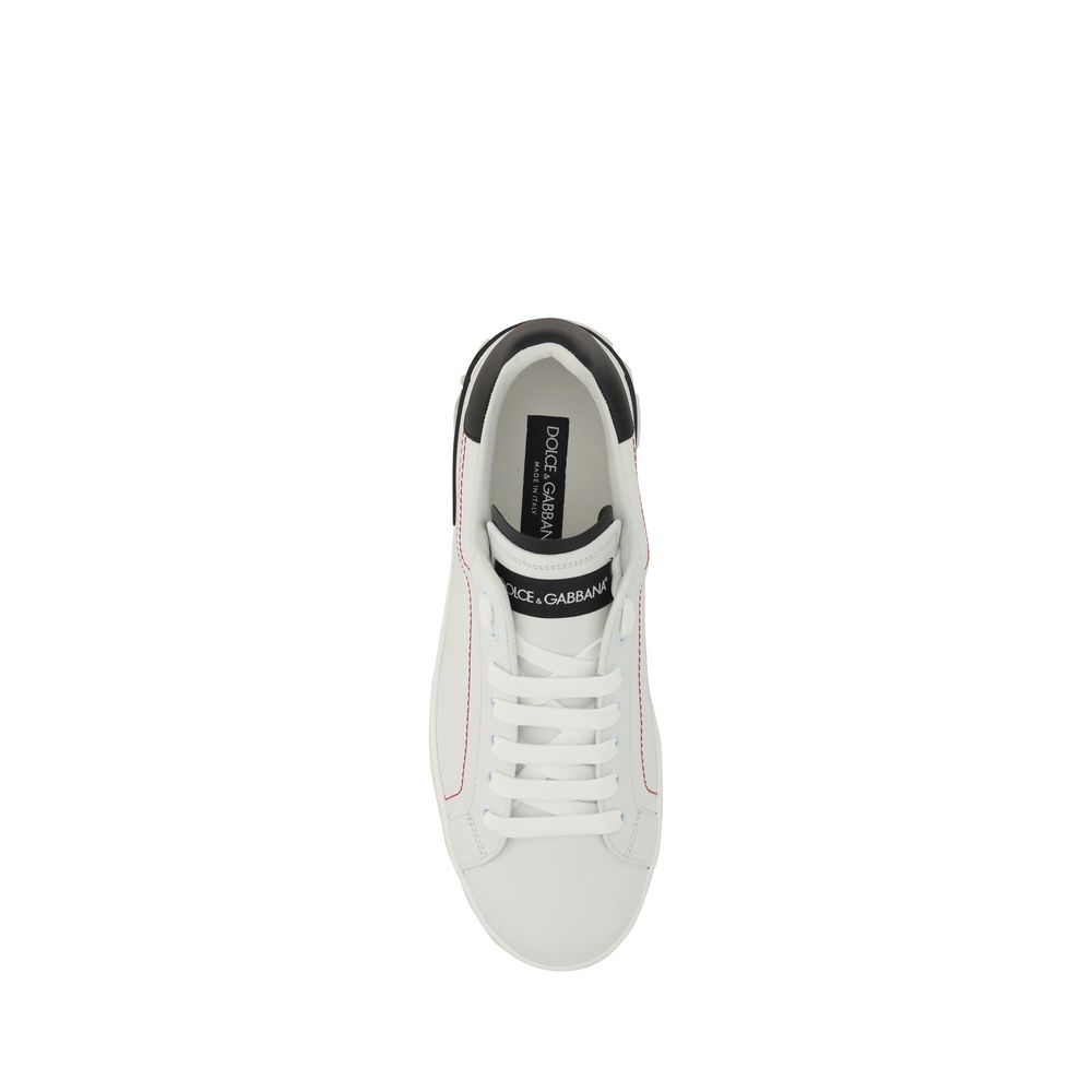 Dolce & Gabbana White Calf Leather Bos Taurus Low Top Sneakers | Regal Royce
