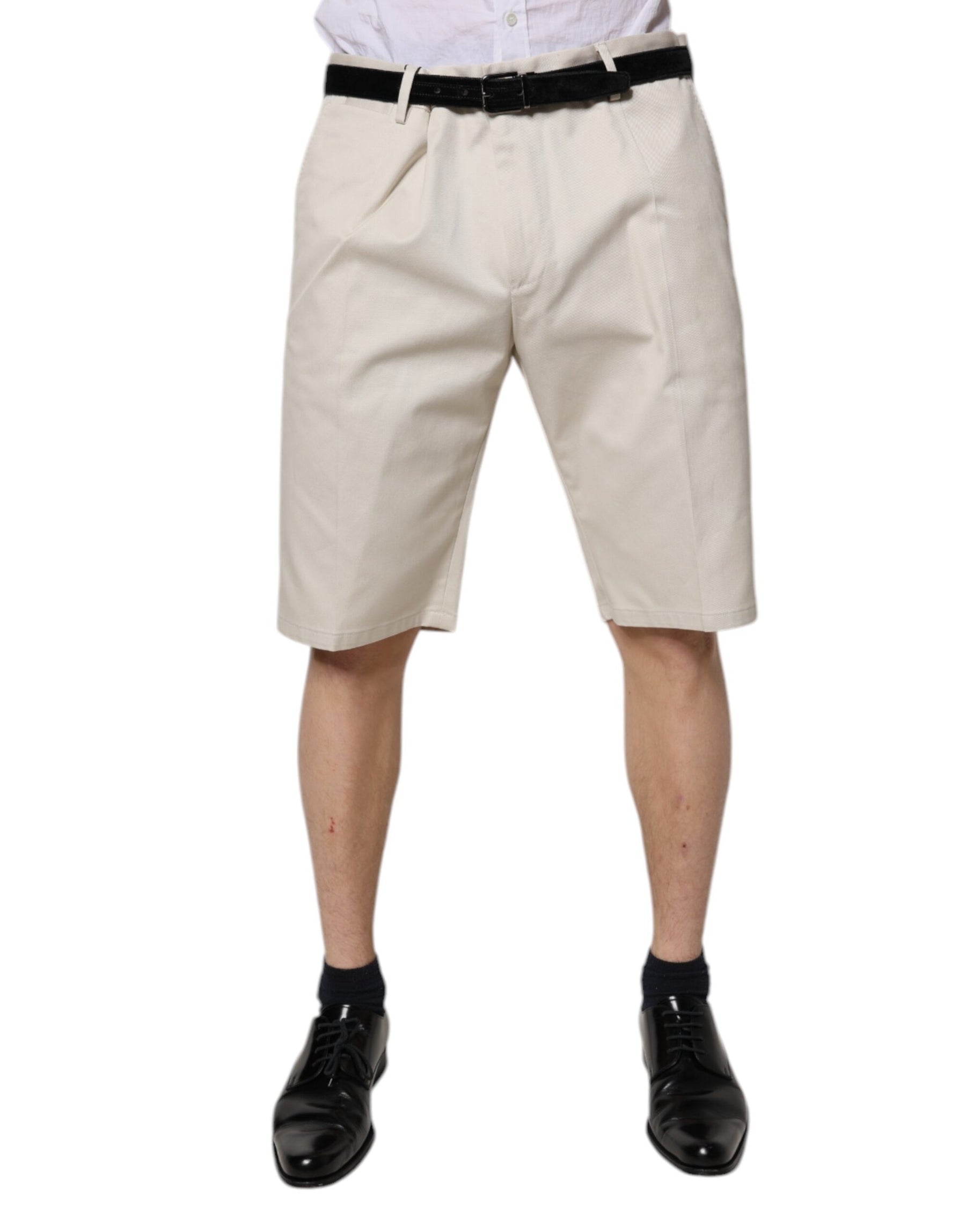 Dolce & Gabbana Beige Cotton Stretch Mid Waist Bermuda Shorts | Regal Royce