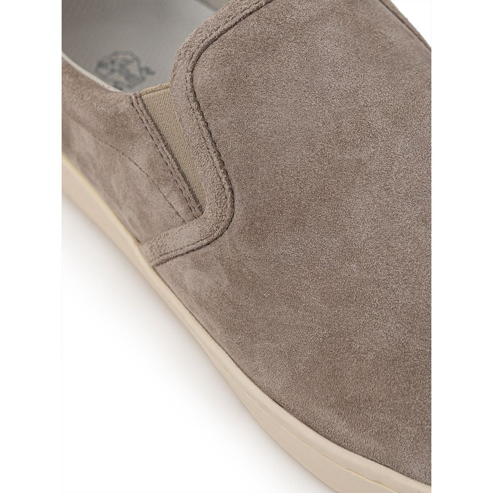 Brunello Cucinelli Beige Leather Slip-On Loafers | Regal Royce