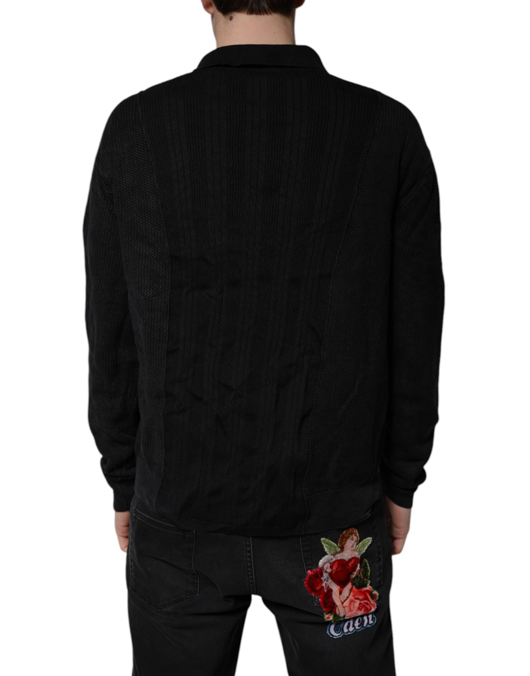 Dolce & Gabbana Black Heraldic Silk Buttoned Pullover Sweater | Regal Royce