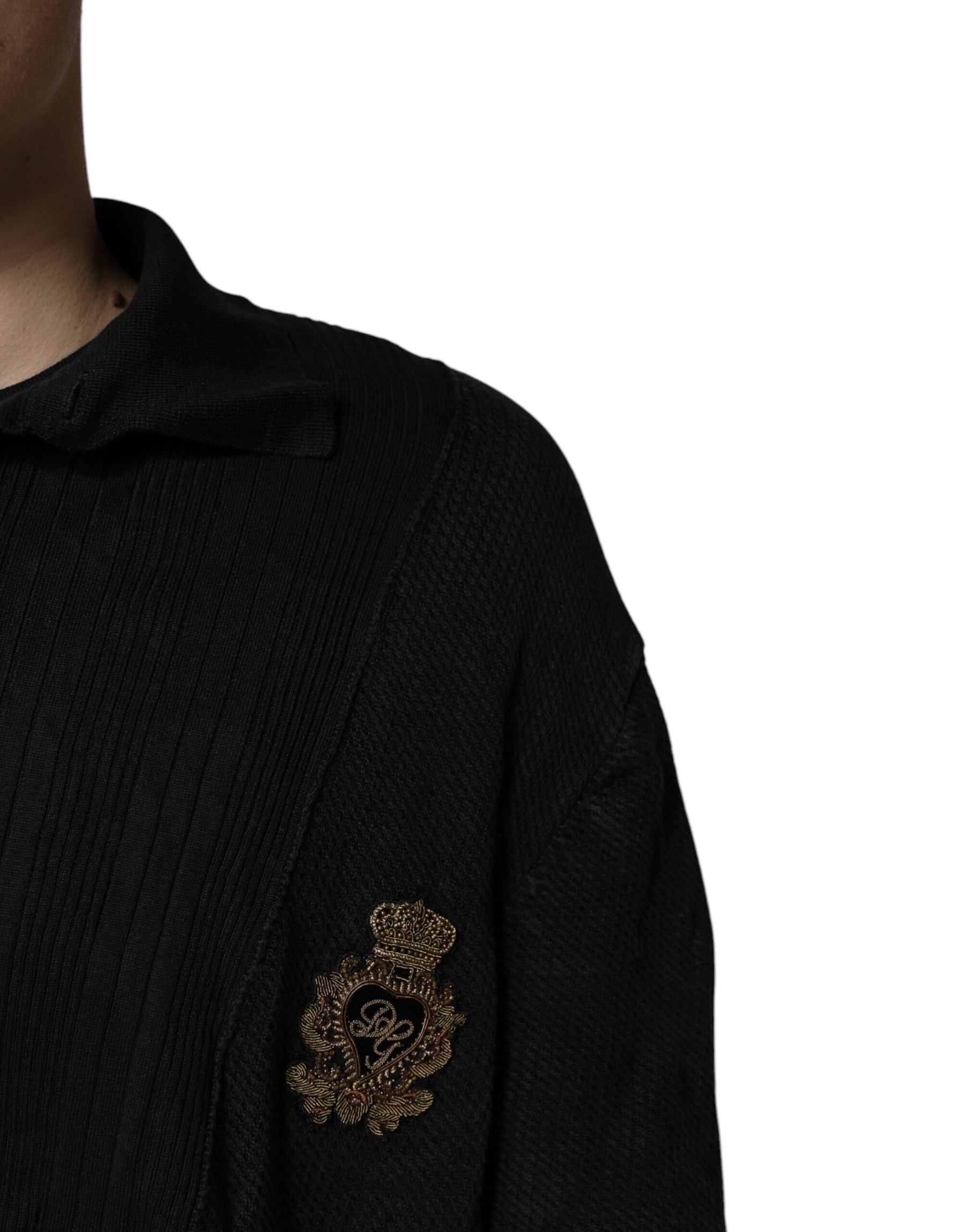 Dolce & Gabbana Black Heraldic Silk Buttoned Pullover Sweater | Regal Royce