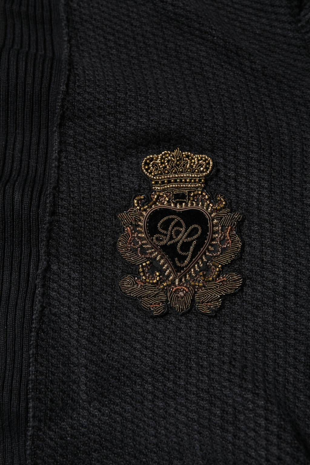 Dolce & Gabbana Black Heraldic Silk Buttoned Pullover Sweater