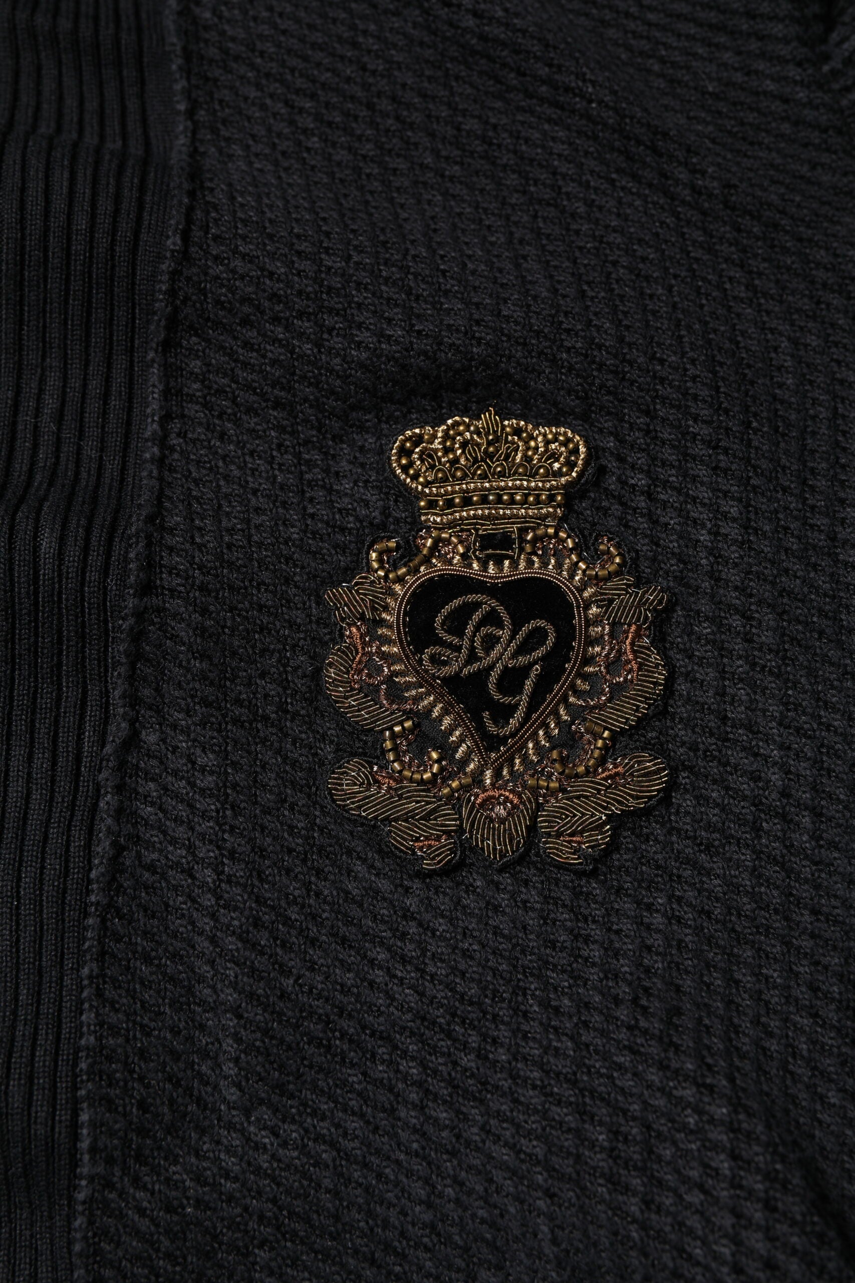 Dolce & Gabbana Black Heraldic Silk Buttoned Pullover Sweater | Regal Royce