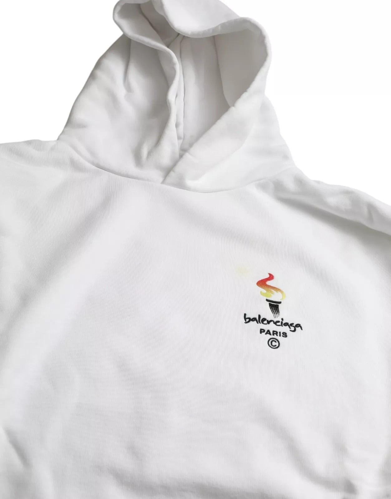 Balenciaga White Cotton Logo Hooded Pullover Oversize Sweater