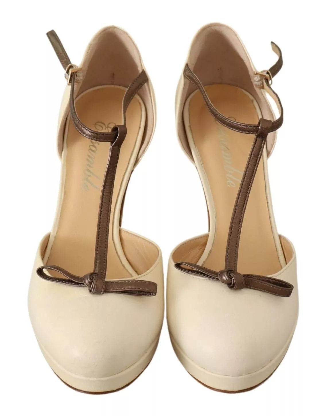SERGIO LEVANTESI Beige T-Strap Block Heels Pumps Leather Shoes | Regal Royce