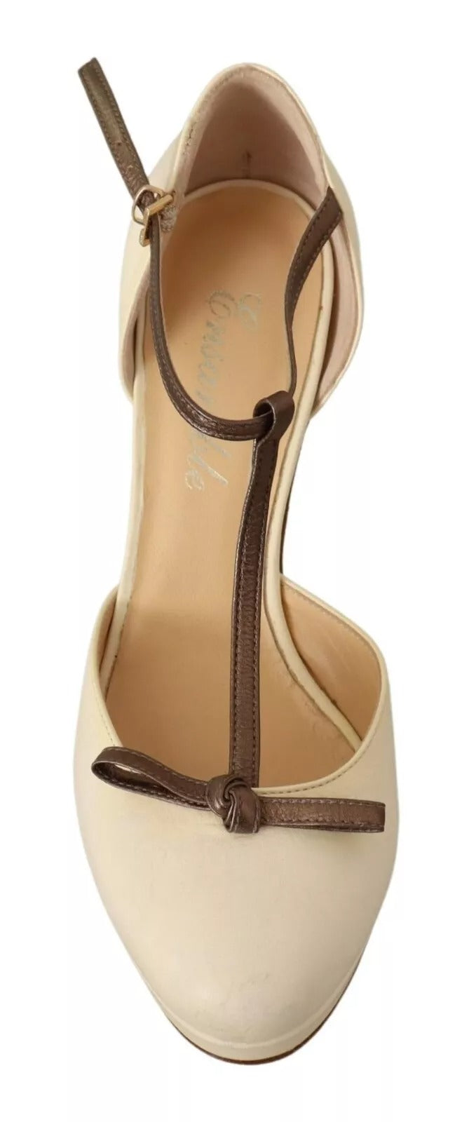 SERGIO LEVANTESI Beige T-Strap Block Heels Pumps Leather Shoes | Regal Royce