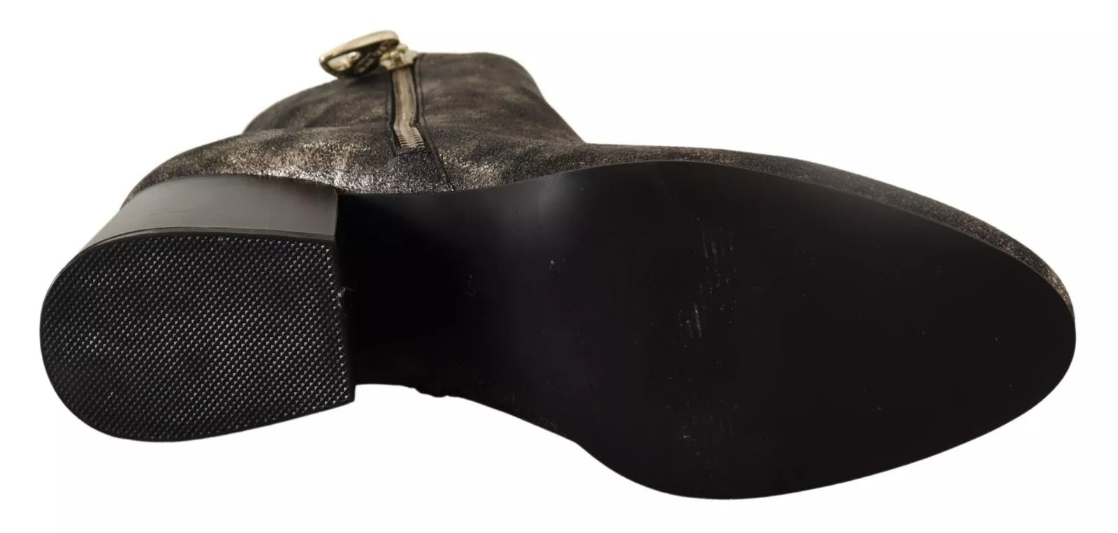 MY TWIN Black Leather Block Heels Ankle Boots Zipper Shoes | Regal Royce