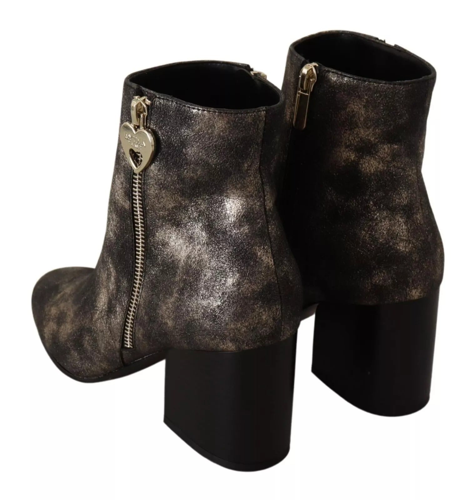 MY TWIN Black Leather Block Heels Ankle Boots Zipper Shoes | Regal Royce