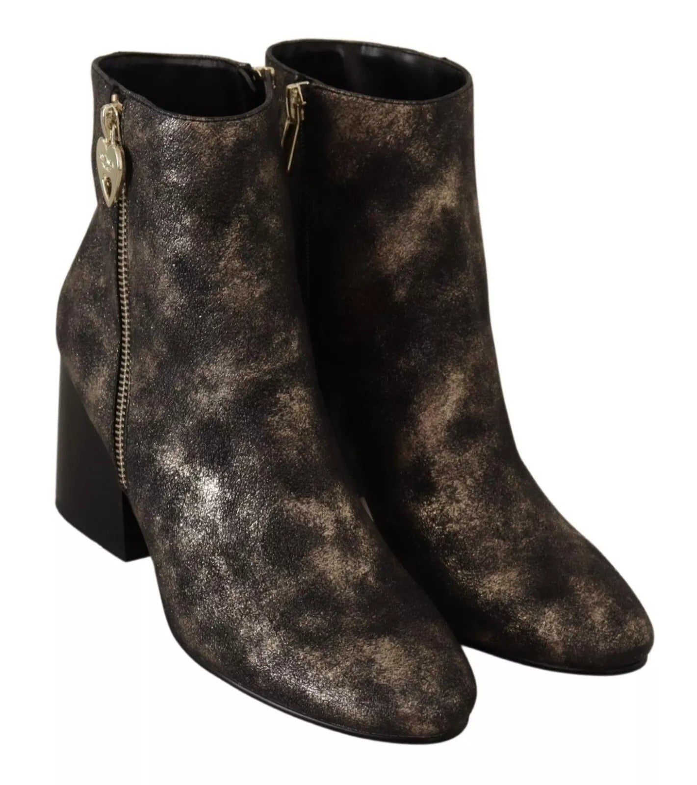 MY TWIN Black Leather Block Heels Ankle Boots Zipper Shoes | Regal Royce