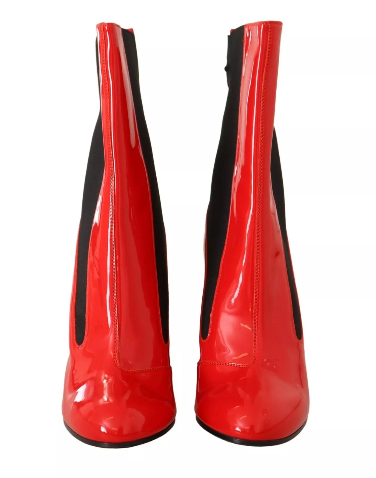 GCDS Red Leather Black Fabric Logo Heel Ankle Boots Shoes | Regal Royce