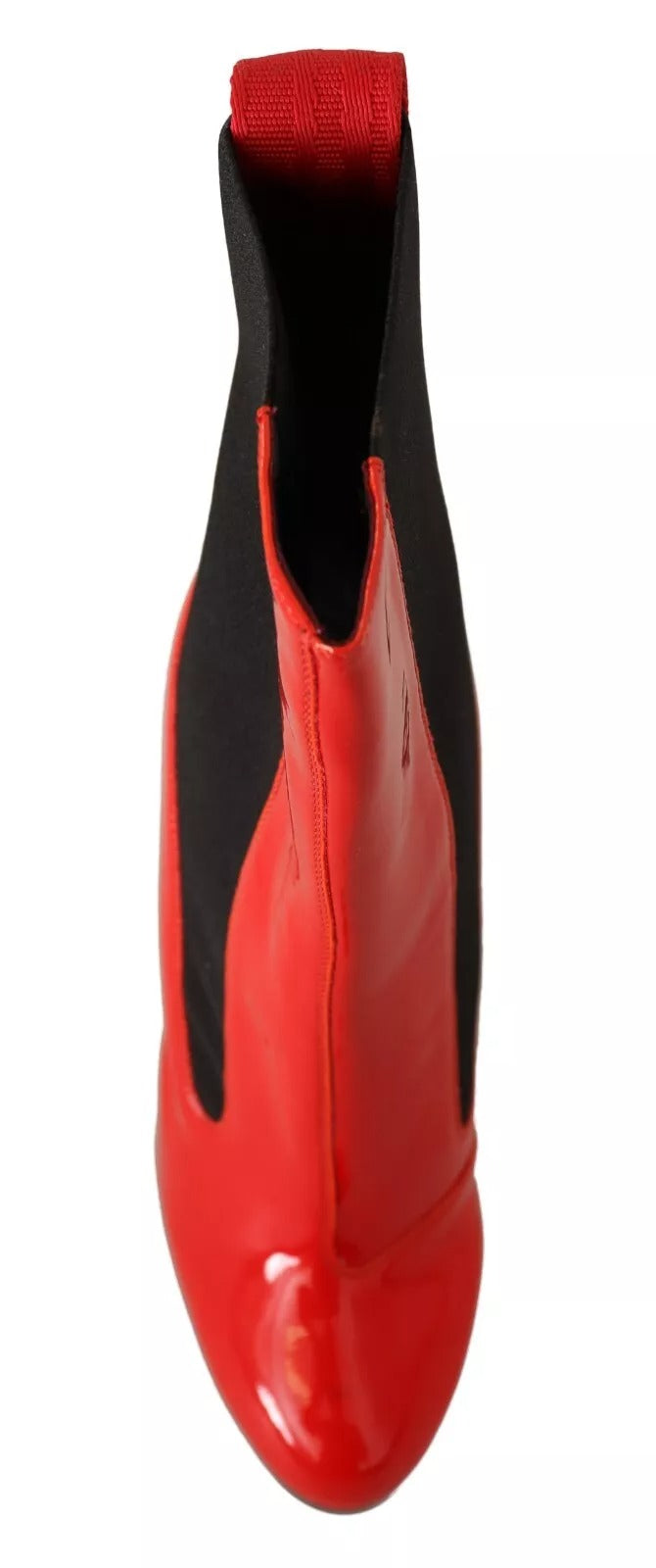 GCDS Red Leather Black Fabric Logo Heel Ankle Boots Shoes | Regal Royce