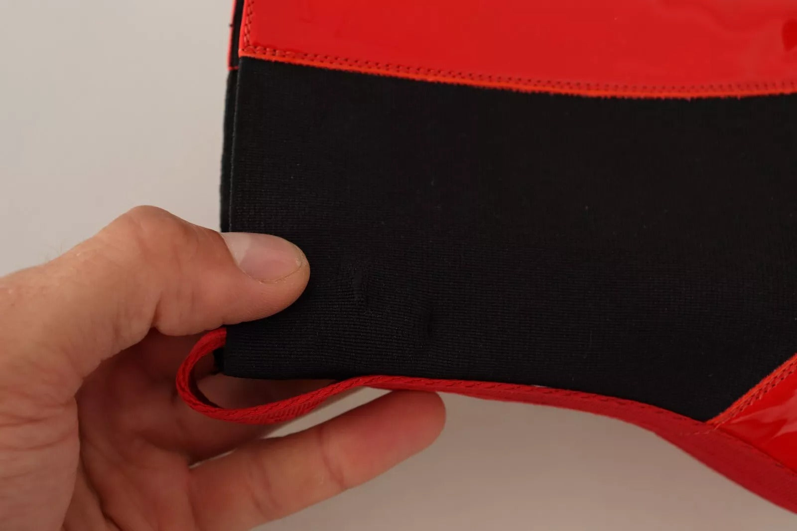 GCDS Red Leather Black Fabric Logo Heel Ankle Boots Shoes | Regal Royce