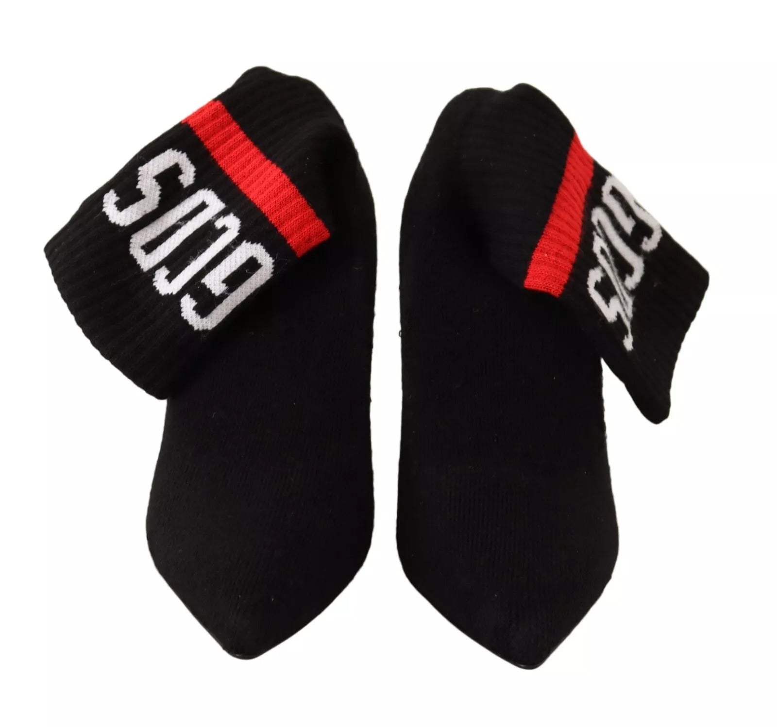 GCDS Black Suede Logo Socks Block Heel Ankle Boots Shoes | Regal Royce