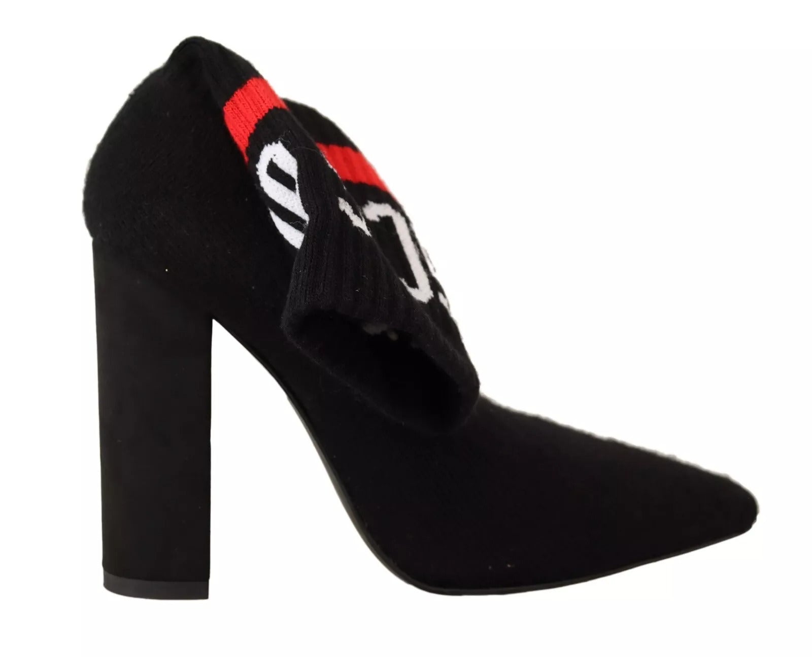 GCDS Black Suede Logo Socks Block Heel Ankle Boots Shoes | Regal Royce