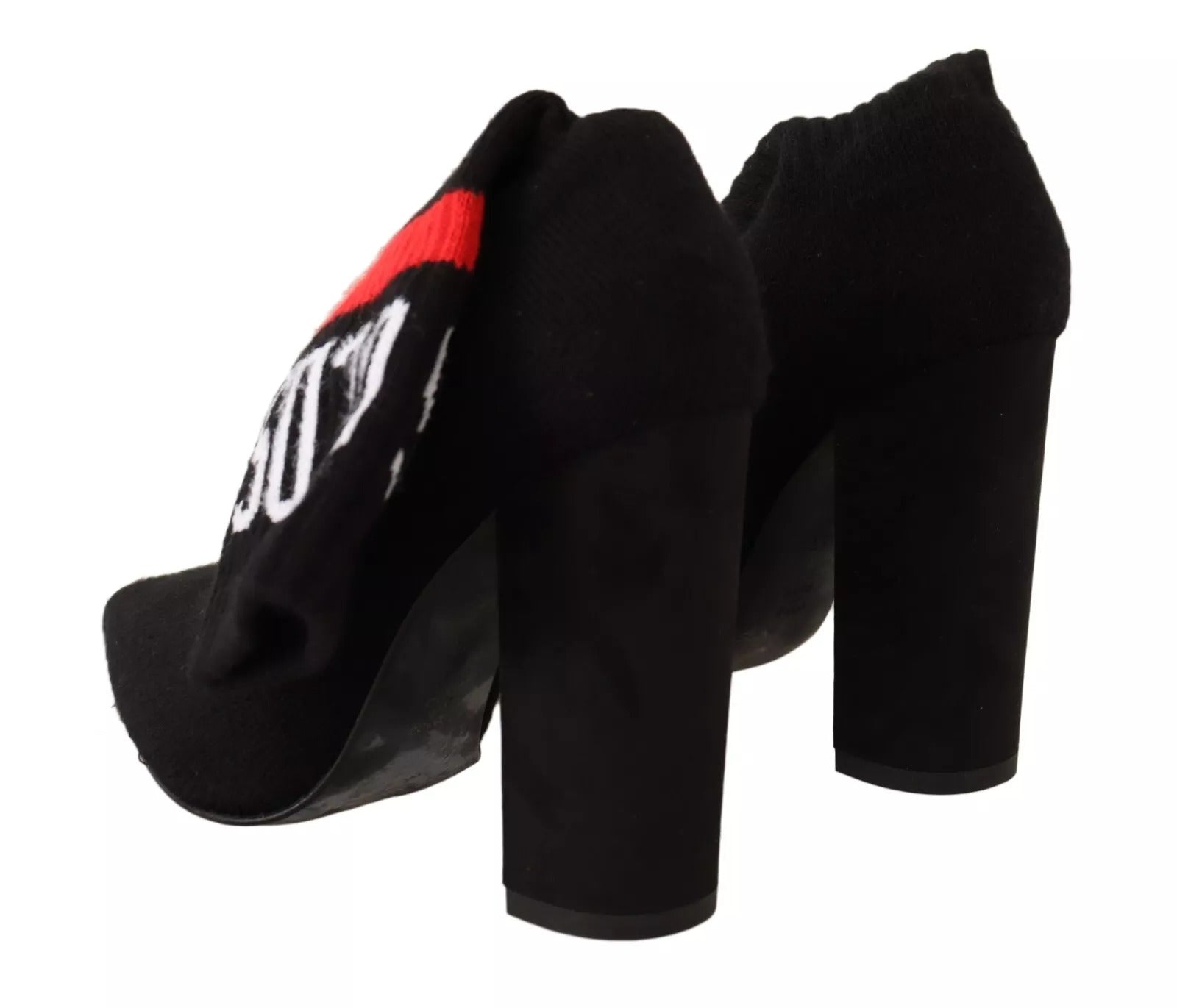GCDS Black Suede Logo Socks Block Heel Ankle Boots Shoes | Regal Royce