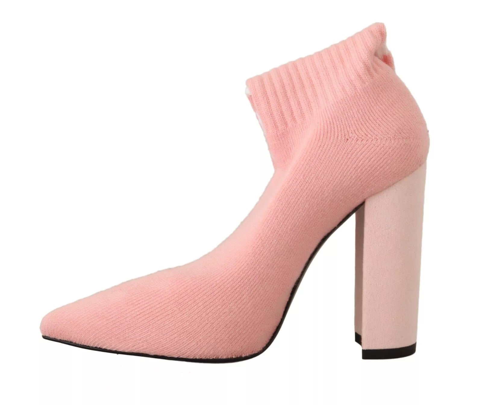 GCDS Pink Suede Logo Socks Block Heel Ankle Boots Shoes | Regal Royce
