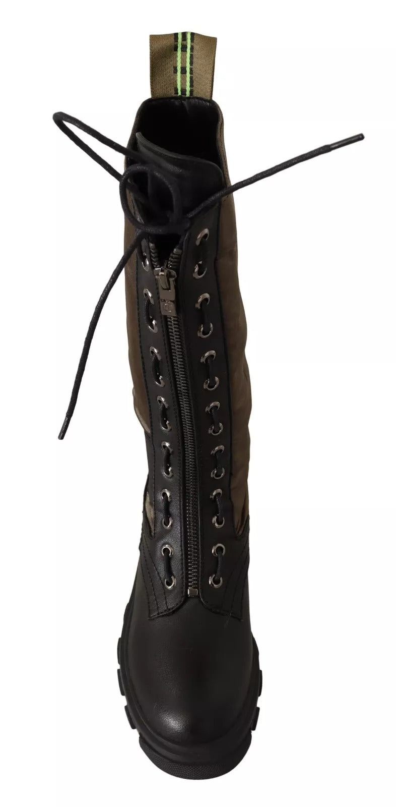 Gaelle Black Green High Combat Boots Lace Up Military Shoes | Regal Royce