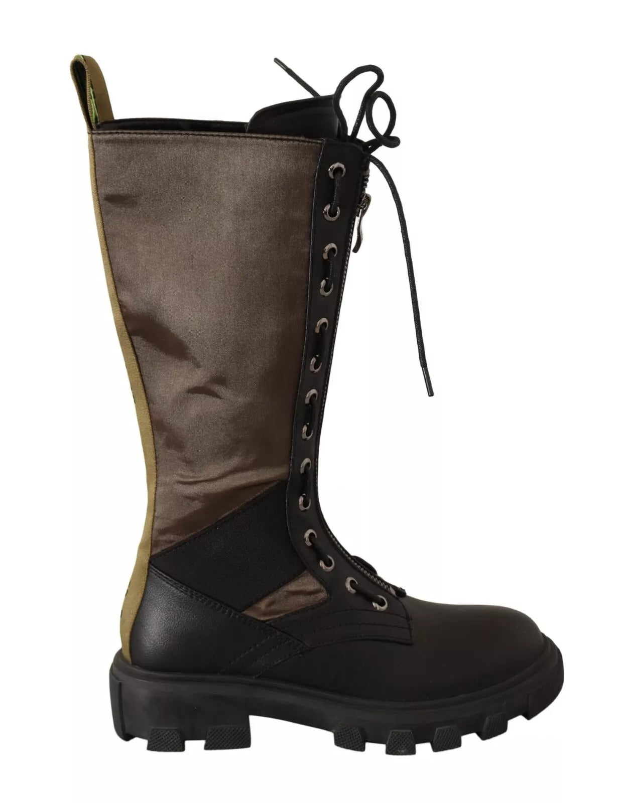 Gaelle Black Green High Combat Boots Lace Up Military Shoes | Regal Royce