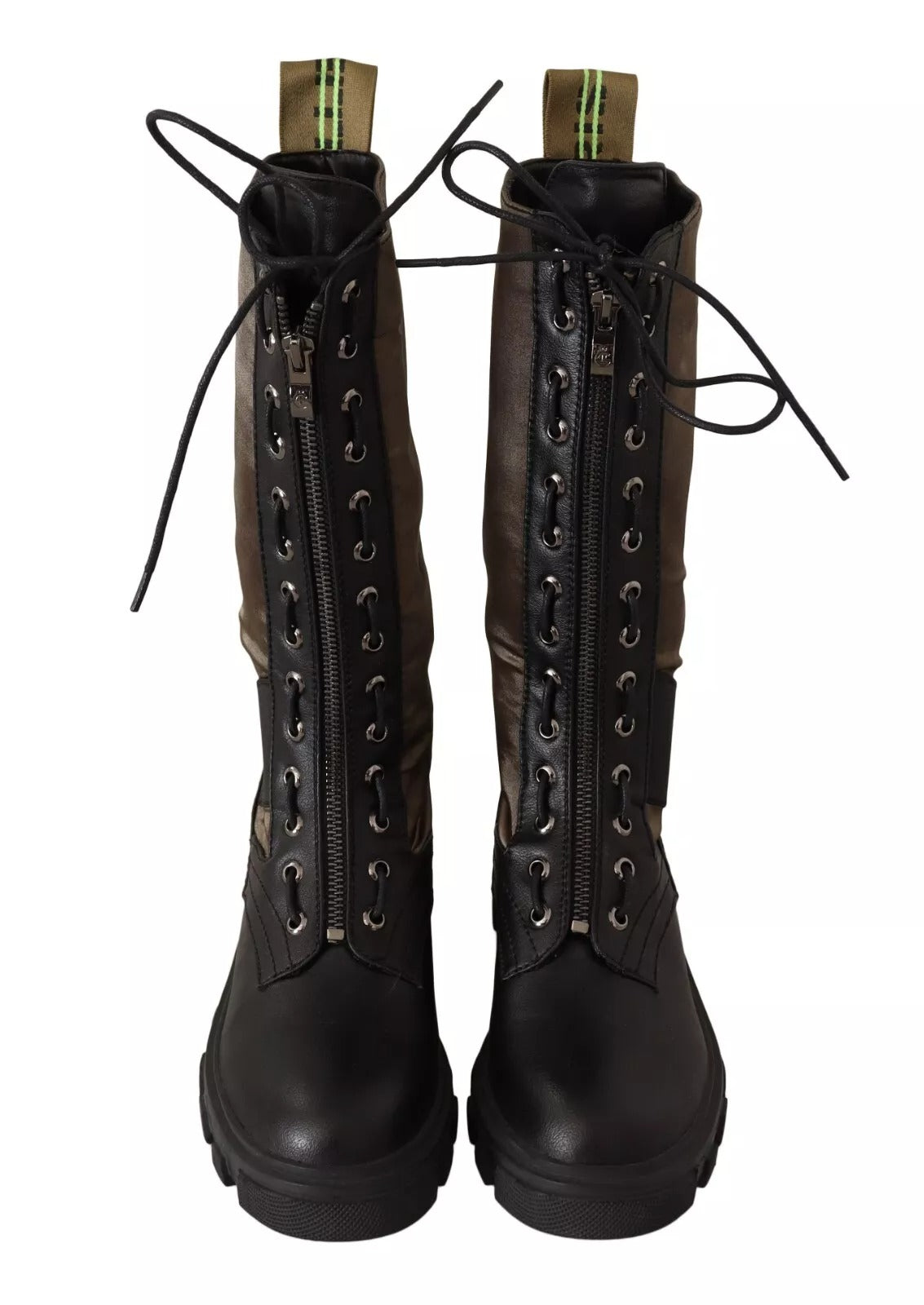 Gaelle Black Green High Combat Boots Lace Up Military Shoes | Regal Royce