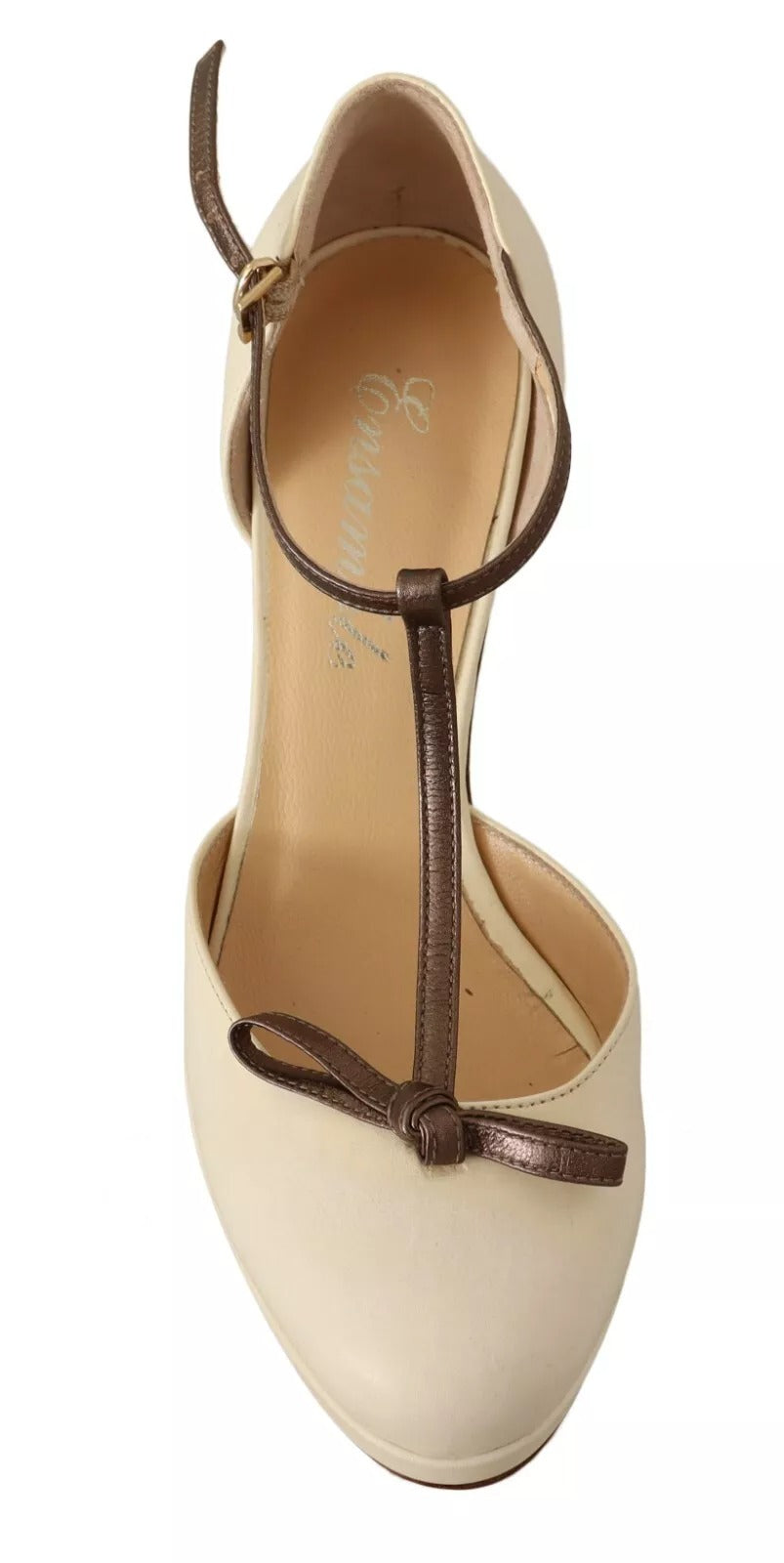 SERGIO LEVANTESI Off White Leather T-Strap Heels Sandals Shoes | Regal Royce