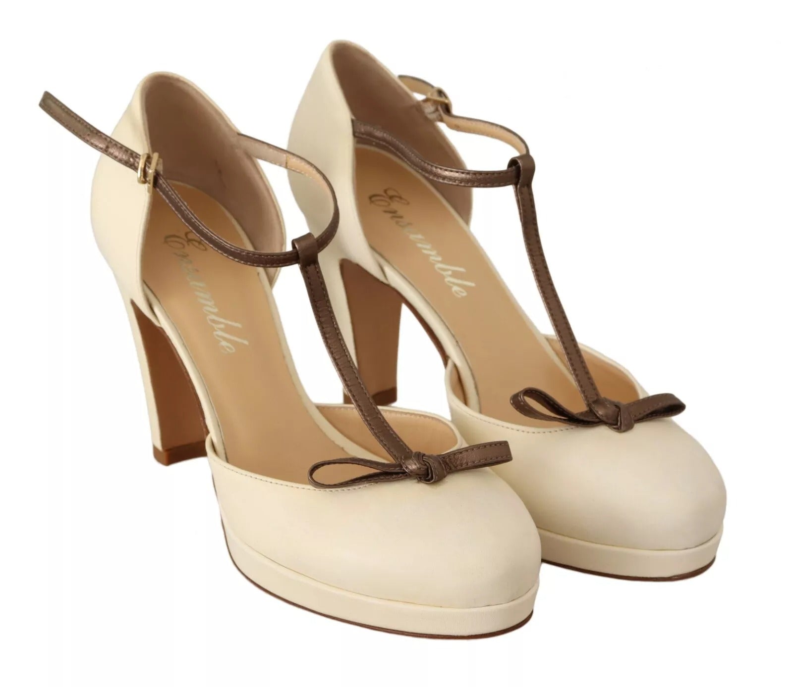 SERGIO LEVANTESI Off White Leather T-Strap Heels Sandals Shoes | Regal Royce