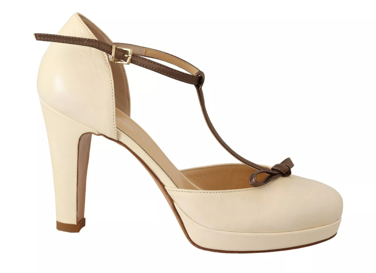 SERGIO LEVANTESI Off White Leather T-Strap Heels Sandals Shoes | Regal Royce
