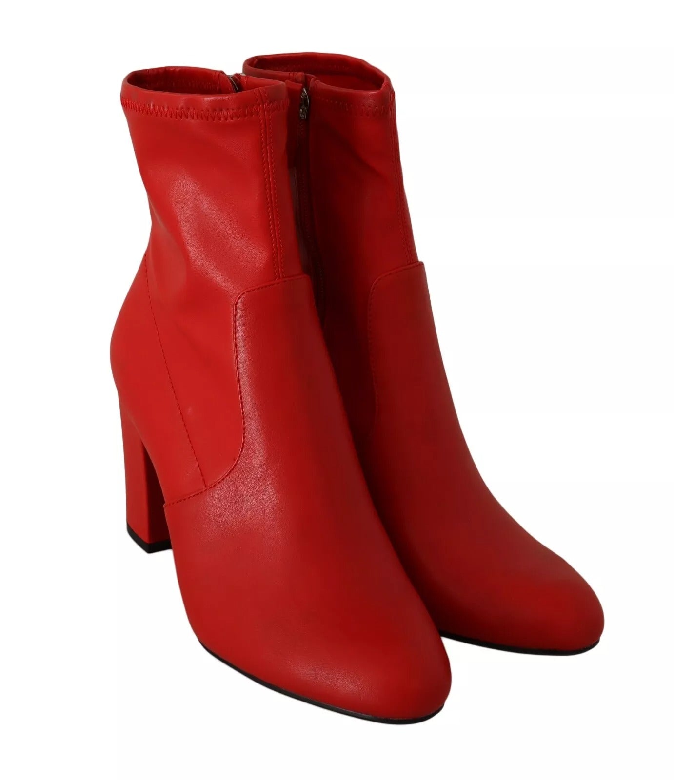 Steve Madden Red Leather Block Heels Ankle Boots Shoes | Regal Royce