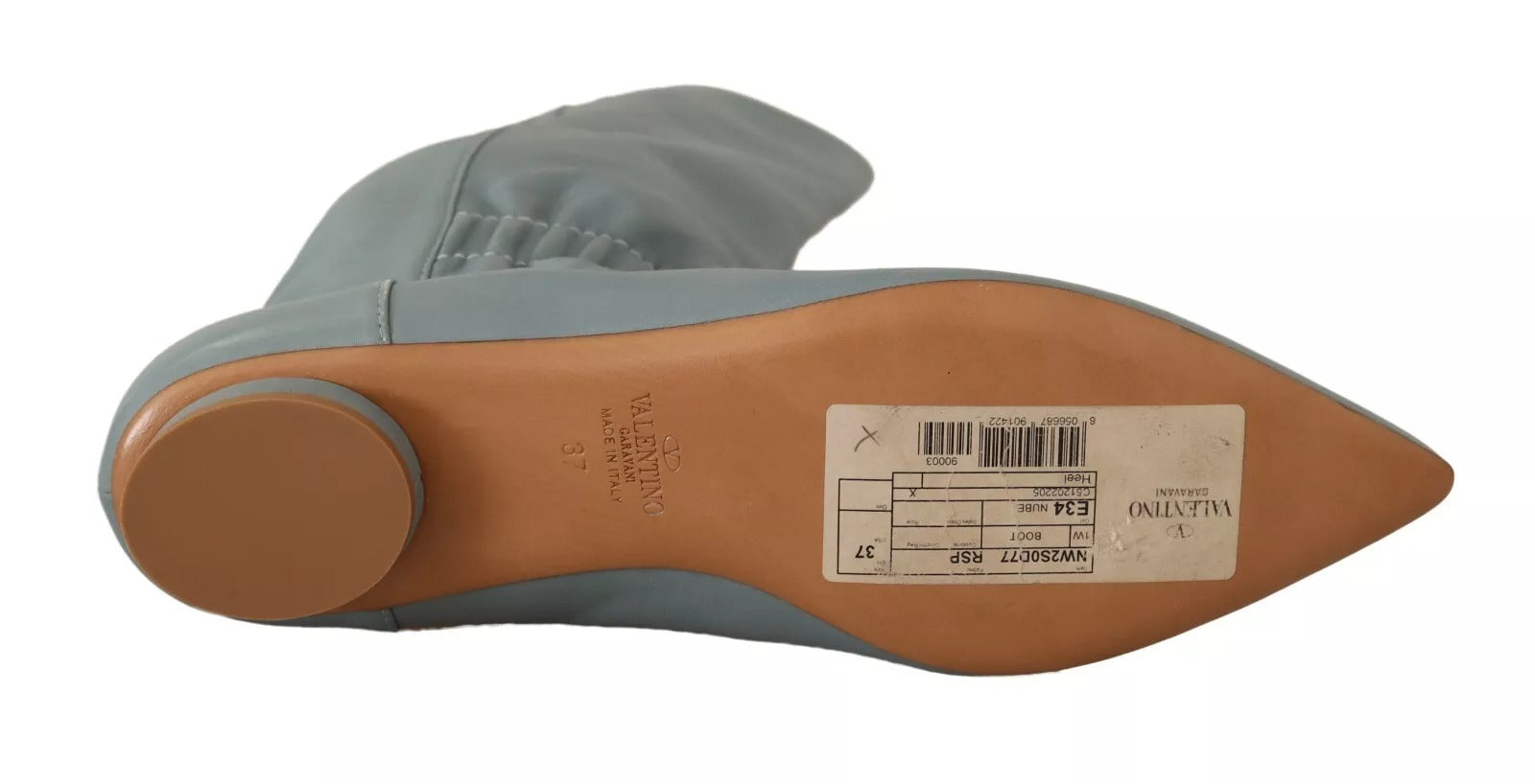 Valentino Blue Leather Elastic Flats Pull On Knee High Boots Shoes | Regal Royce