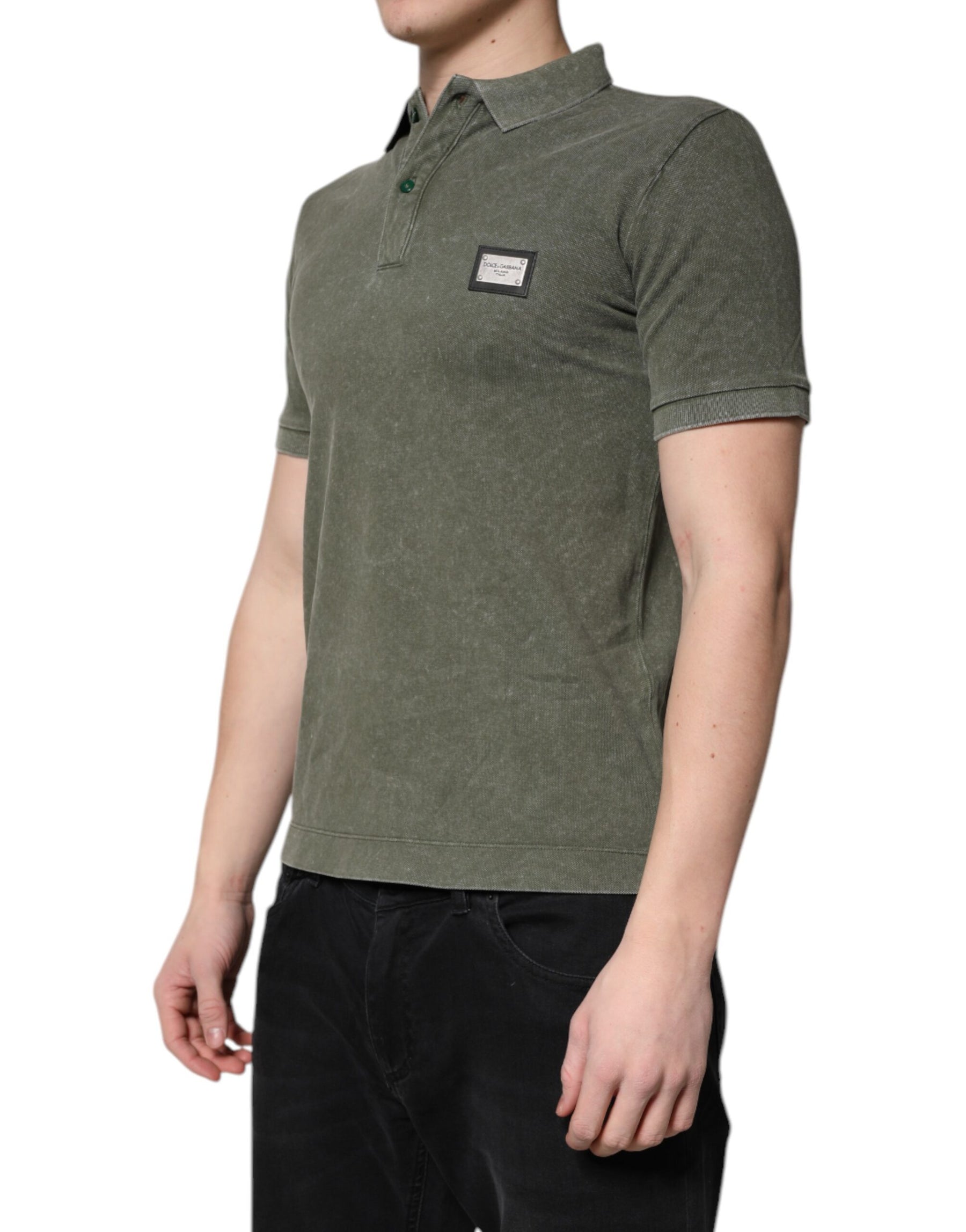 Dolce & Gabbana Army Green Logo Plaque Cotton Polo Shirt T-shirt | Regal Royce