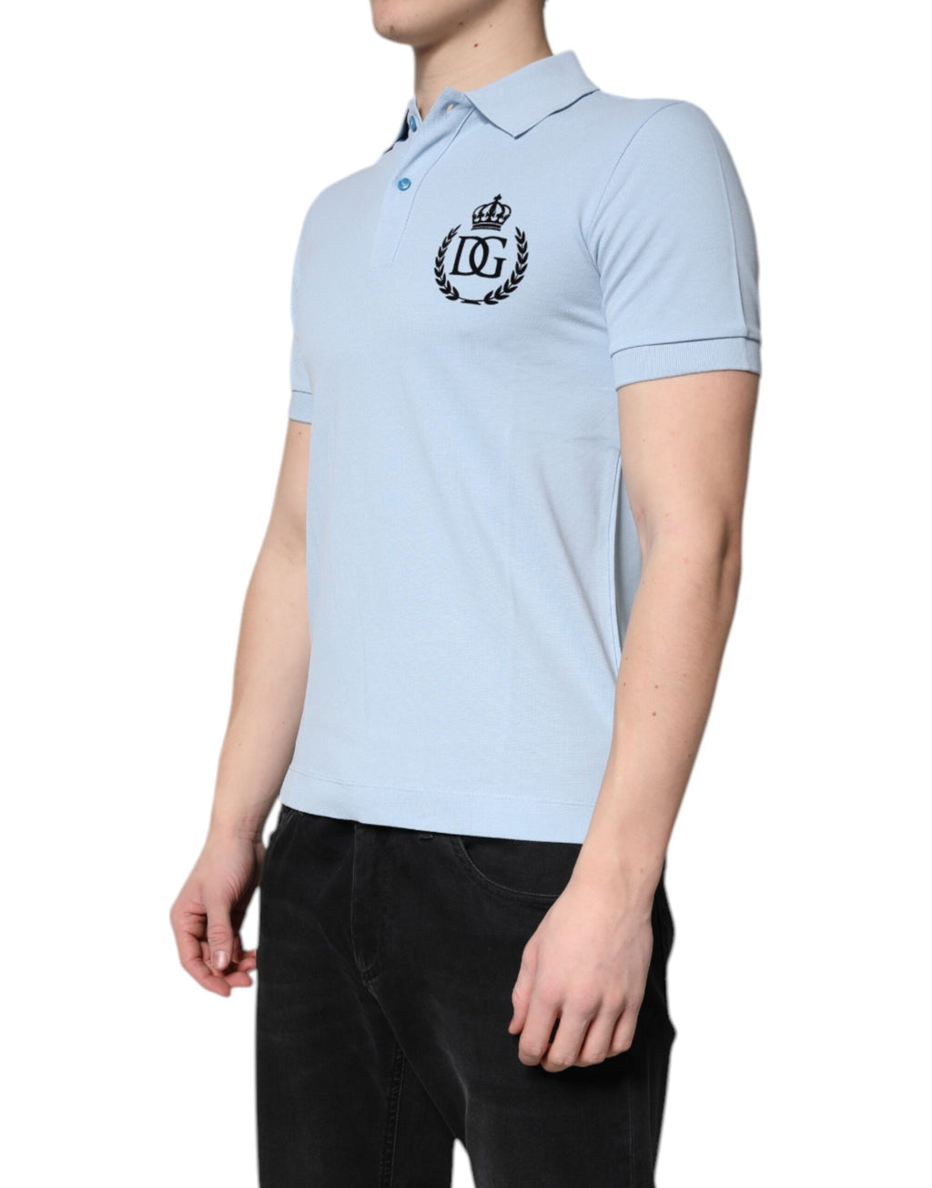 Dolce & Gabbana Sky Blue Cotton Crown Collared Polo T-shirt