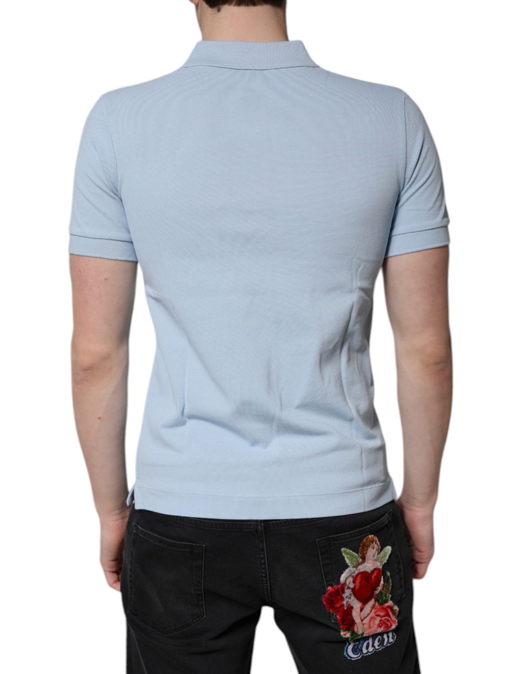 Dolce & Gabbana Sky Blue Cotton Crown Collared Polo T-shirt | Regal Royce