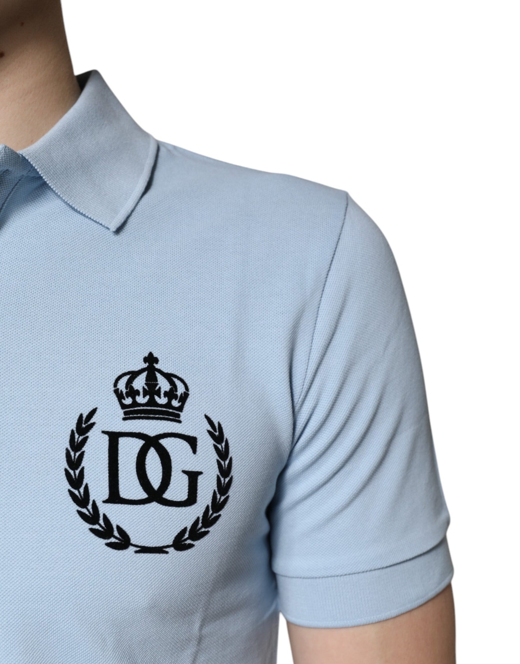 Dolce & Gabbana Sky Blue Cotton Crown Collared Polo T-shirt | Regal Royce