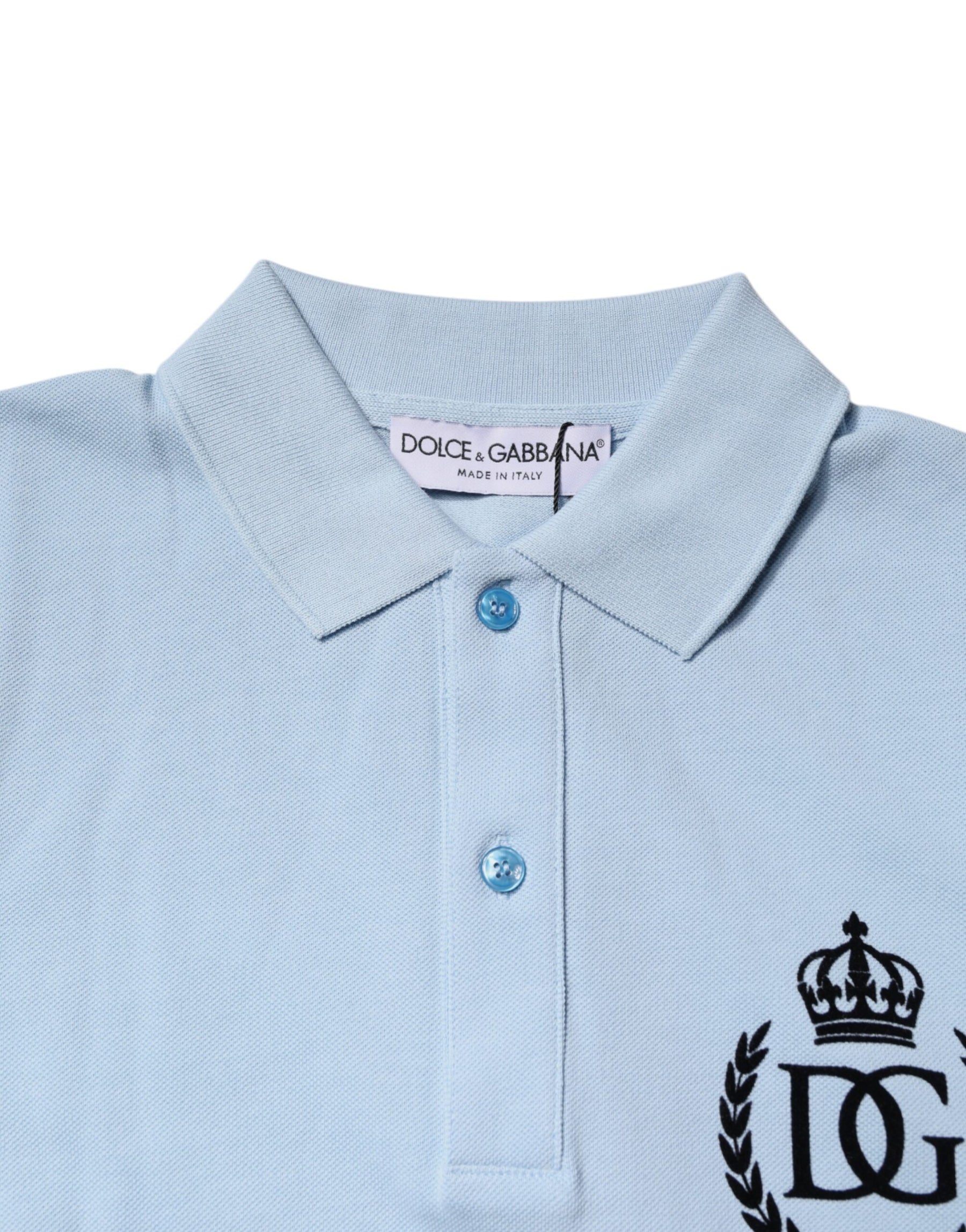Dolce & Gabbana Sky Blue Cotton Crown Collared Polo T-shirt | Regal Royce