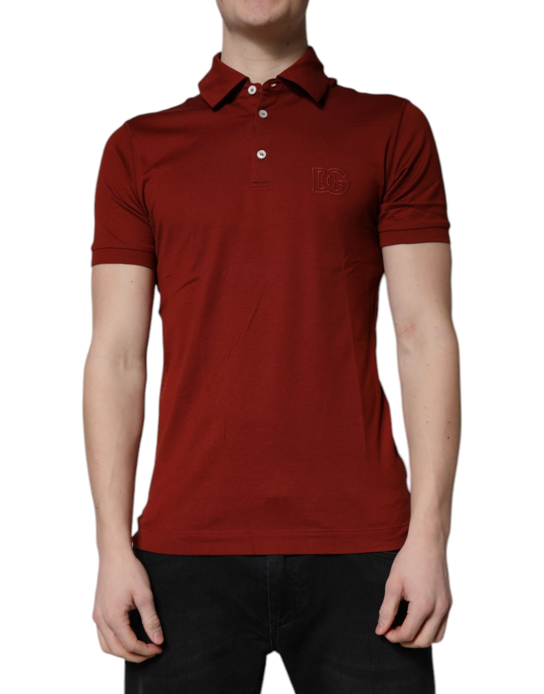 Dolce & Gabbana Red Cotton DG Logo Collared Men Polo T-shirt | Regal Royce