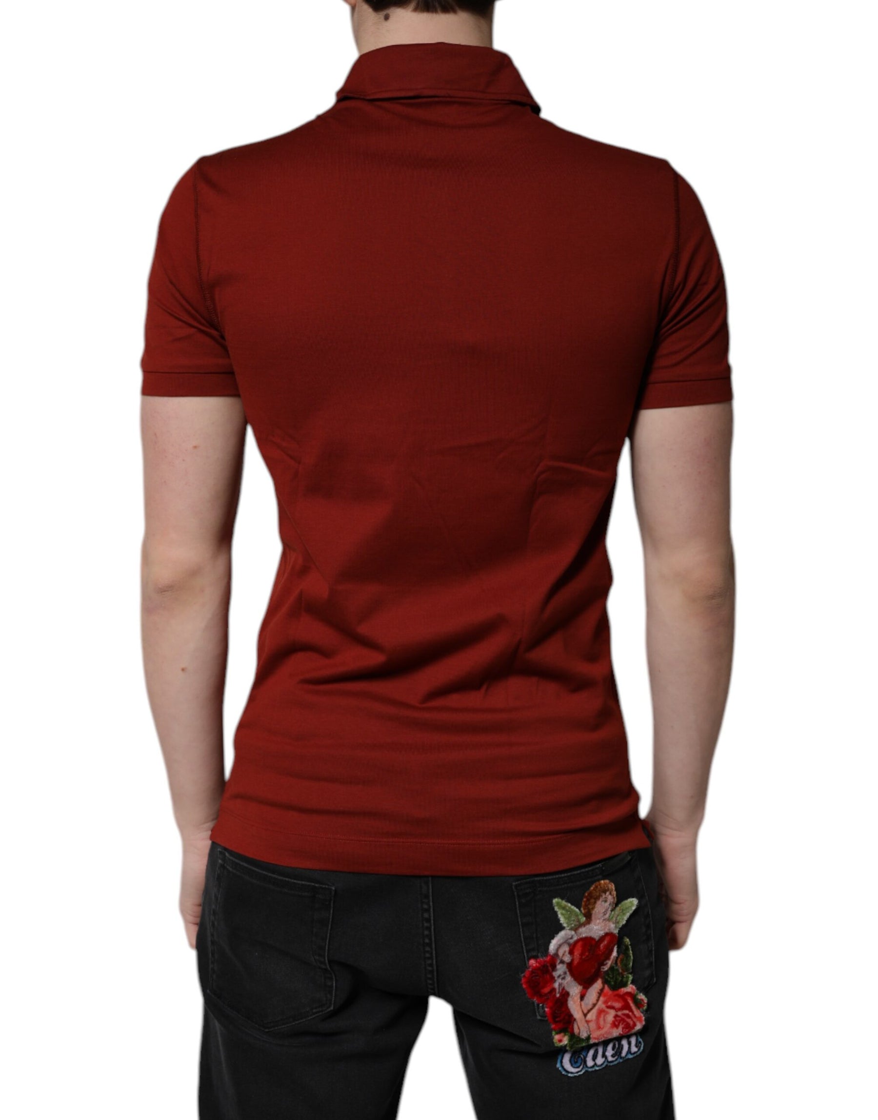 Dolce & Gabbana Red Cotton DG Logo Collared Men Polo T-shirt | Regal Royce